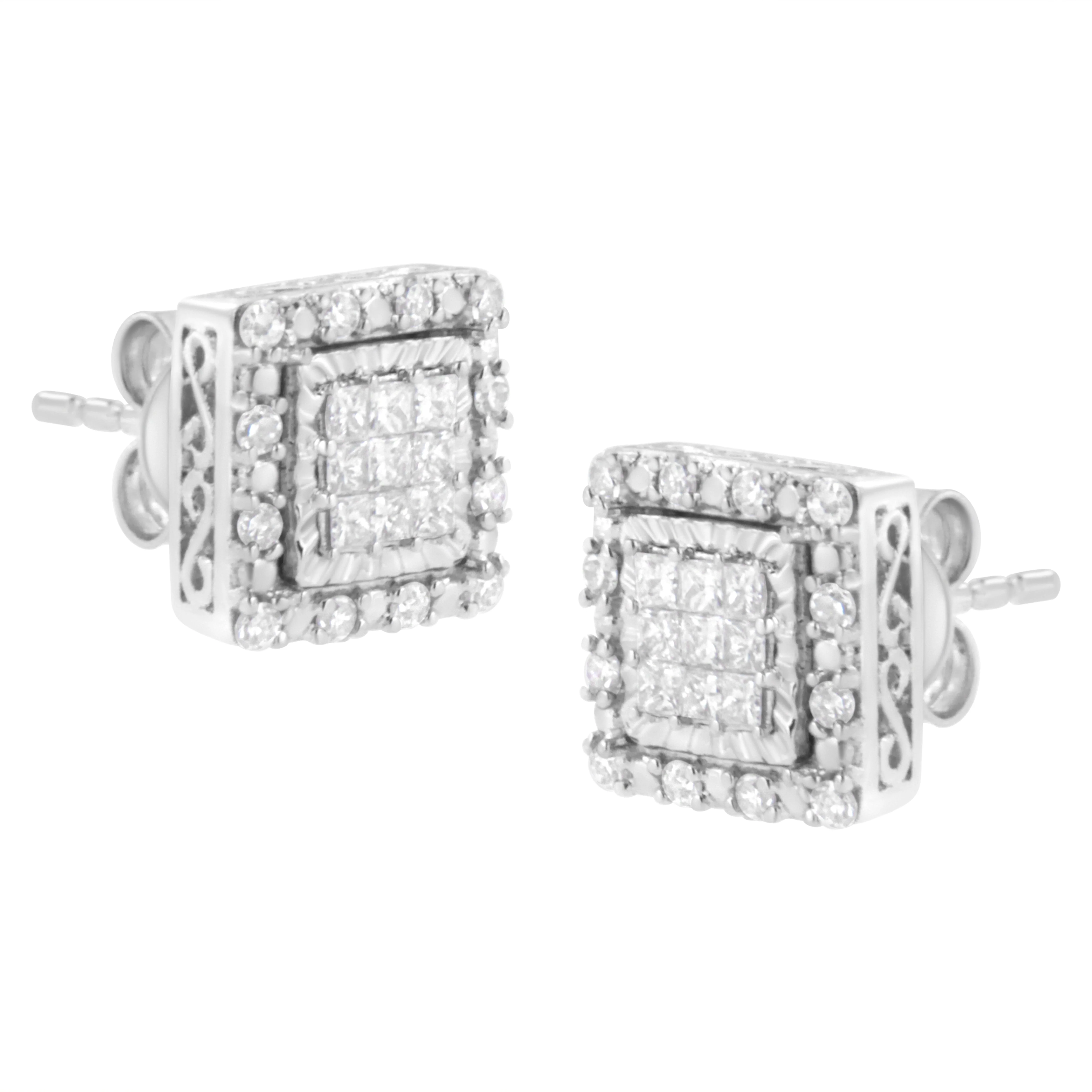10K White Gold 1/2 cttw Invisible Set Princess-Cut Diamond Square Stud Earring (I-J Color, I1-I2 Clarity) - Image 8