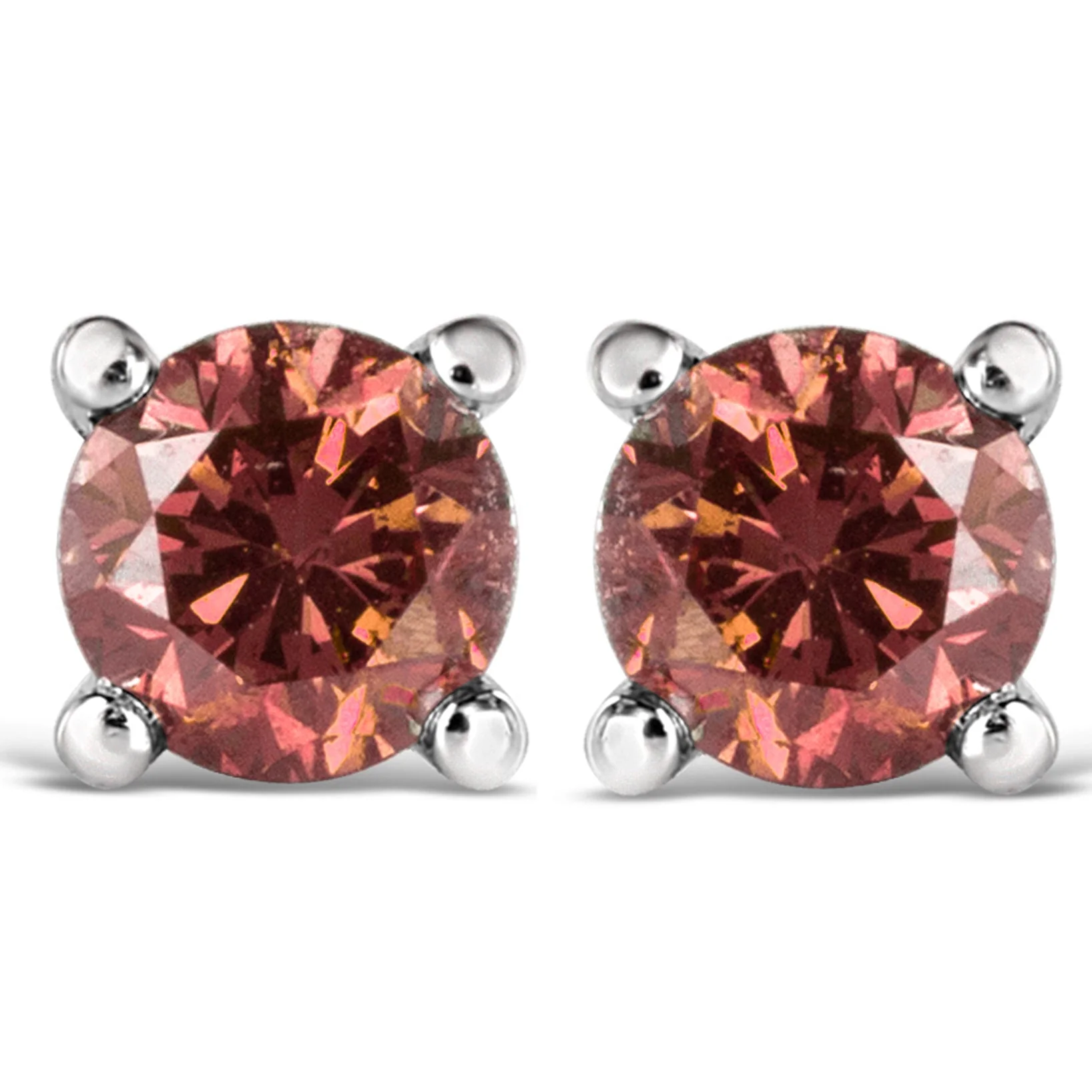 10K White Gold 1/2 Cttw Lab Created Round Brilliant Cut Pink Diamond Classic 4-Prong Solitaire Stud Earrings (Fancy Pink Color, VVS2-VS1 Clarity) - Image 2