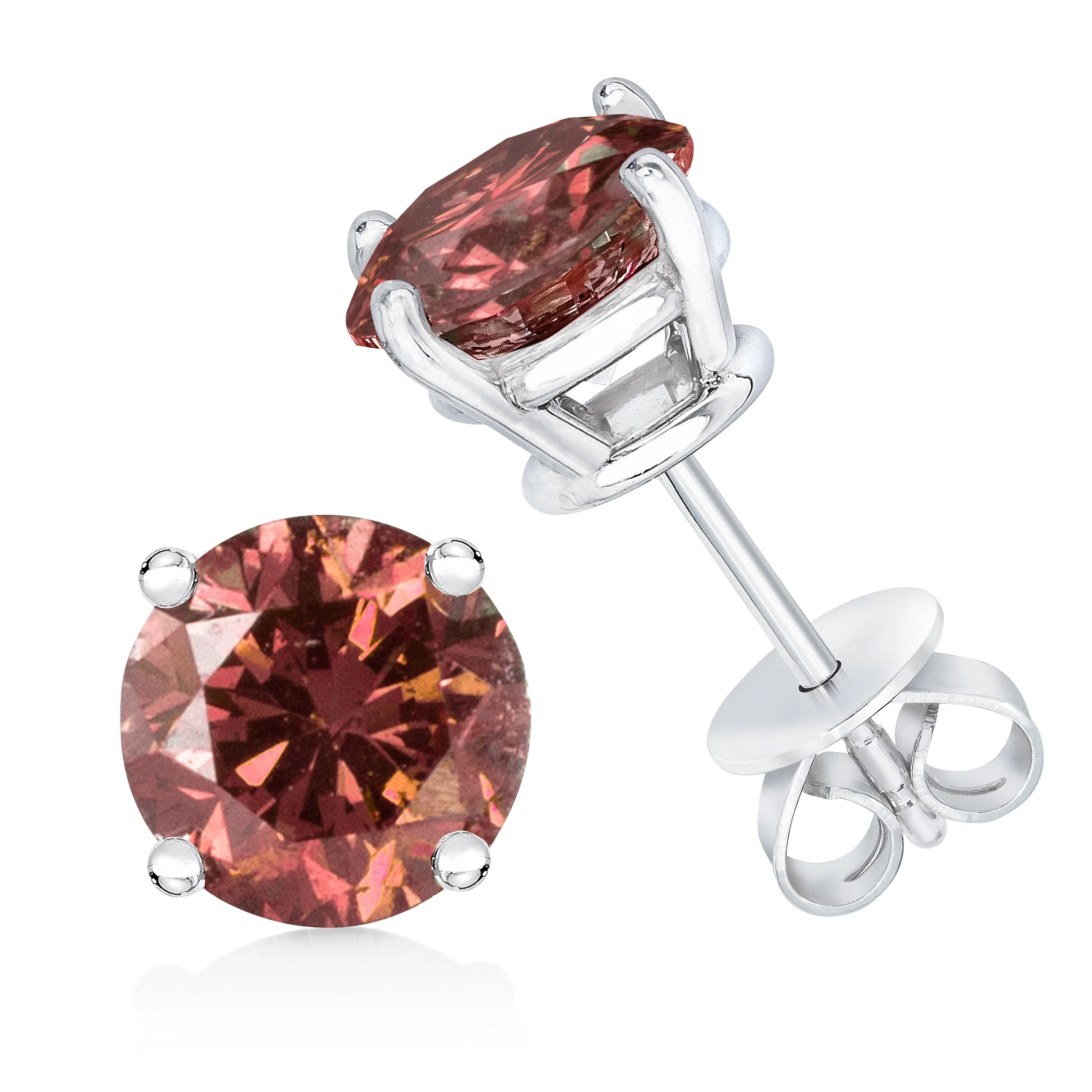 10K White Gold 1/2 Cttw Lab Created Round Brilliant Cut Pink Diamond Classic 4-Prong Solitaire Stud Earrings (Fancy Pink Color, VVS2-VS1 Clarity) - Image 3