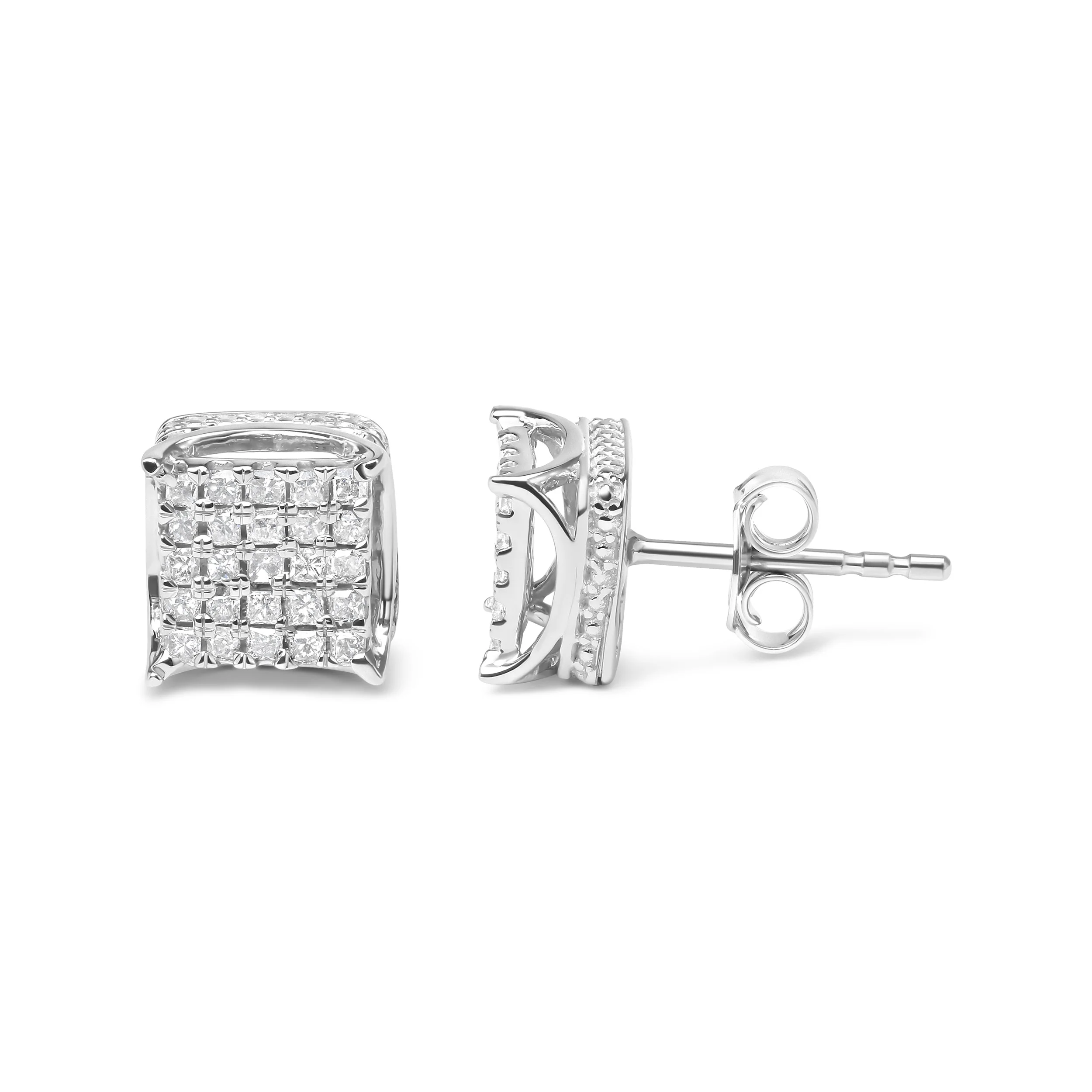 10K White Gold 1/2 Cttw Princess Cut Diamond Square Shaped Multi Stone Stud Earrings (H-I Color, SI1-SI2 Clarity) - Image 3