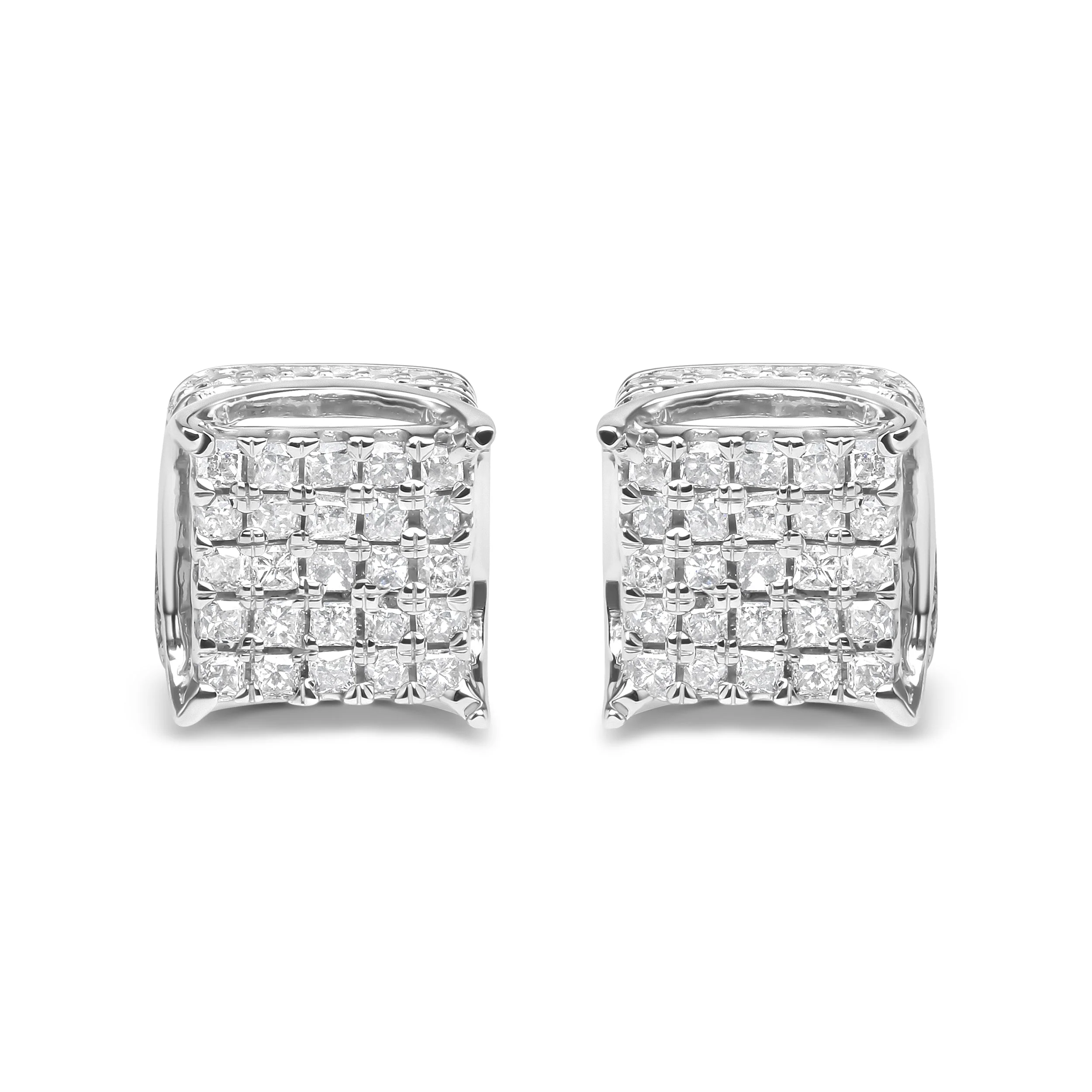 10K White Gold 1/2 Cttw Princess Cut Diamond Square Shaped Multi Stone Stud Earrings (H-I Color, SI1-SI2 Clarity) - Image 4