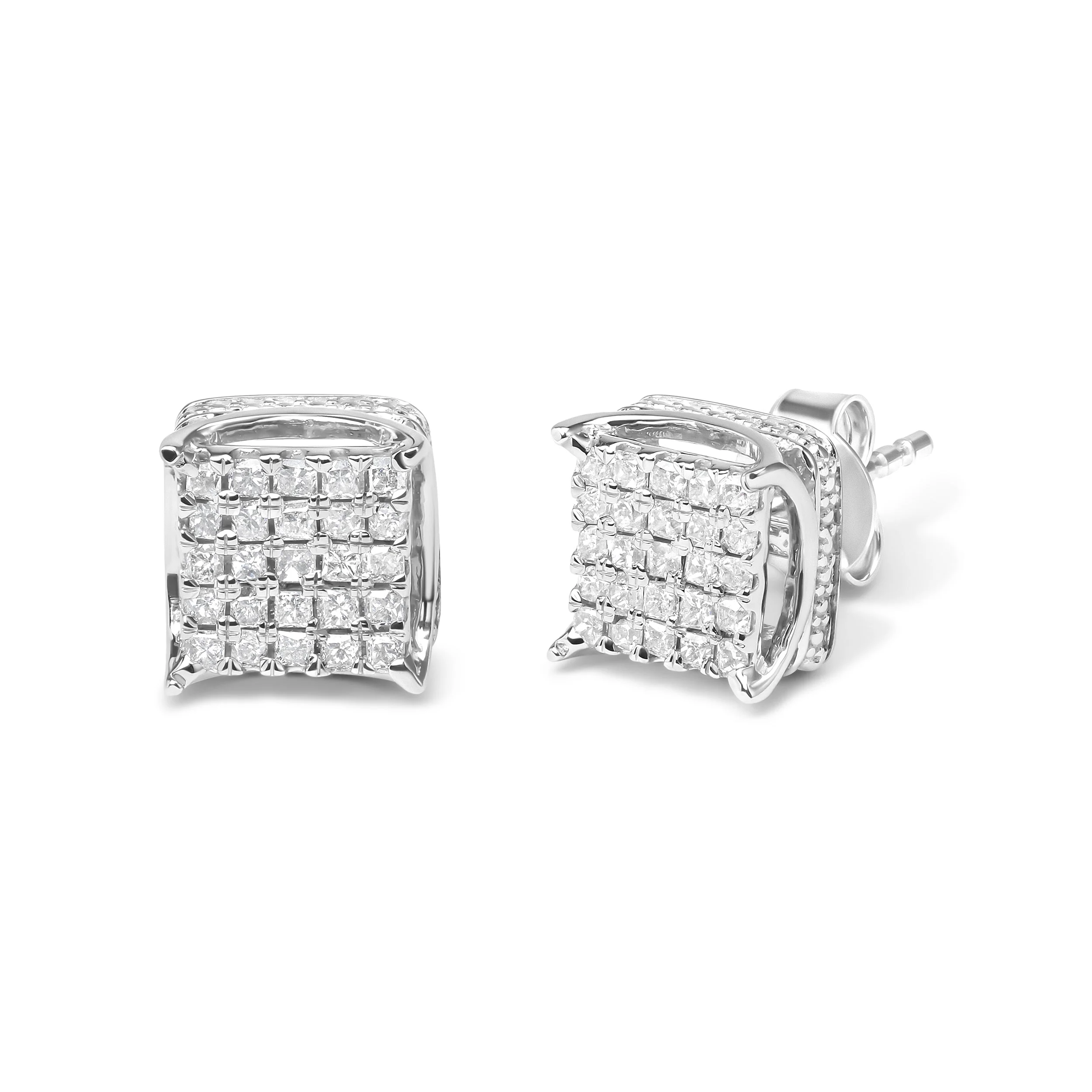 10K White Gold 1/2 Cttw Princess Cut Diamond Square Shaped Multi Stone Stud Earrings (H-I Color, SI1-SI2 Clarity) - Image 5