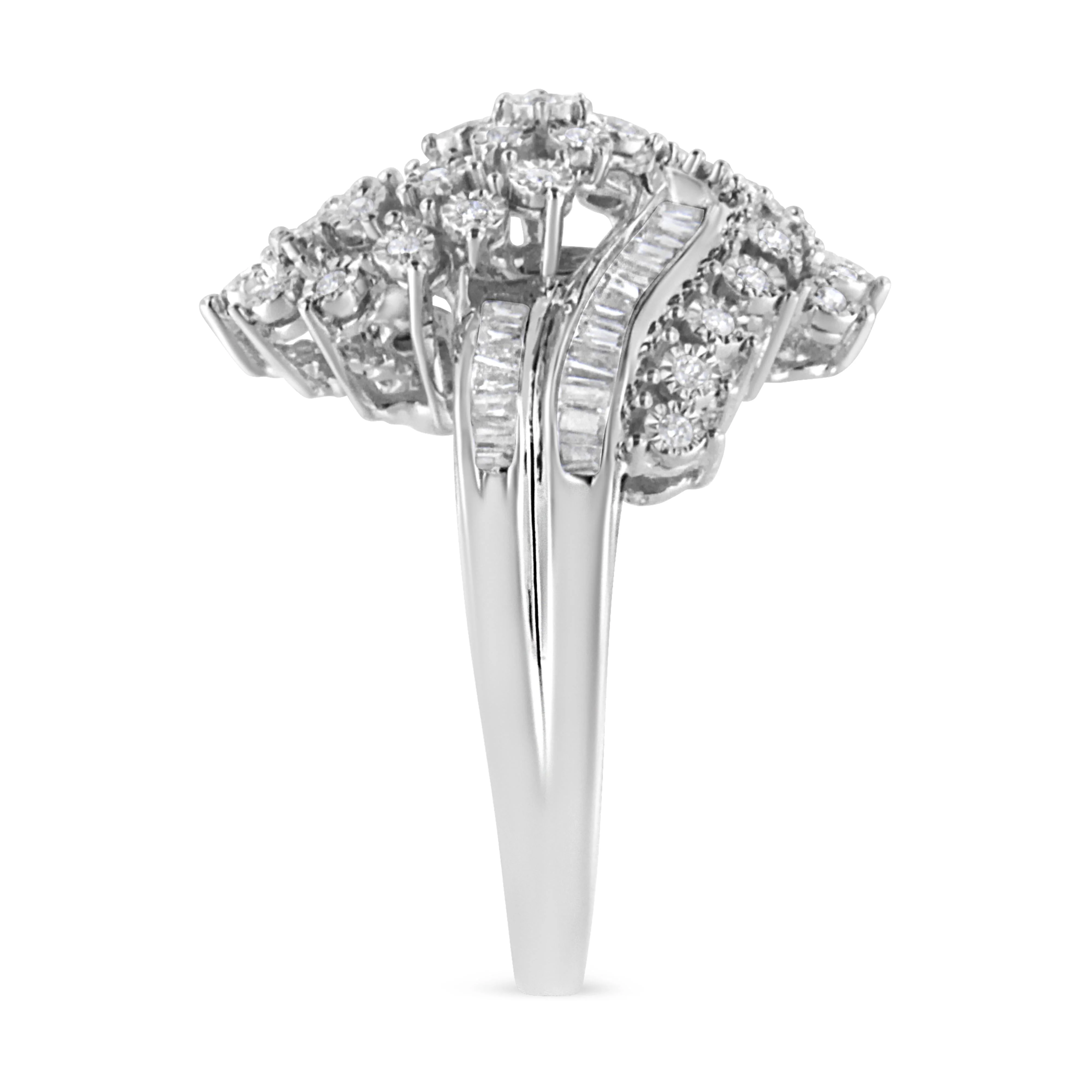 10K White Gold 1/2 Cttw Round and Baguette-Cut "S" Shaped Bypass Cocktail Ring (I-J Color, I1-I2 Clarity) - Size 7 - Image 6
