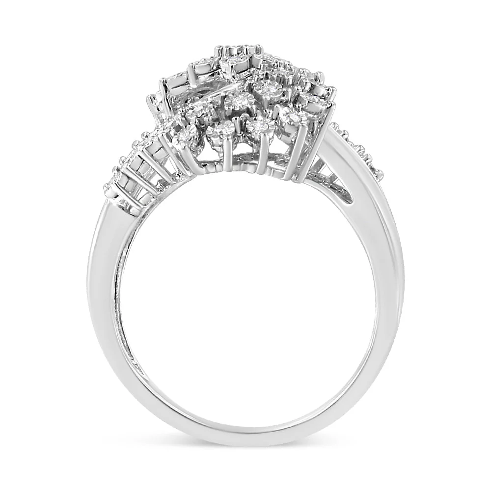 10K White Gold 1/2 Cttw Round and Baguette-Cut "S" Shaped Bypass Cocktail Ring (I-J Color, I1-I2 Clarity) - Size 7 - Image 9