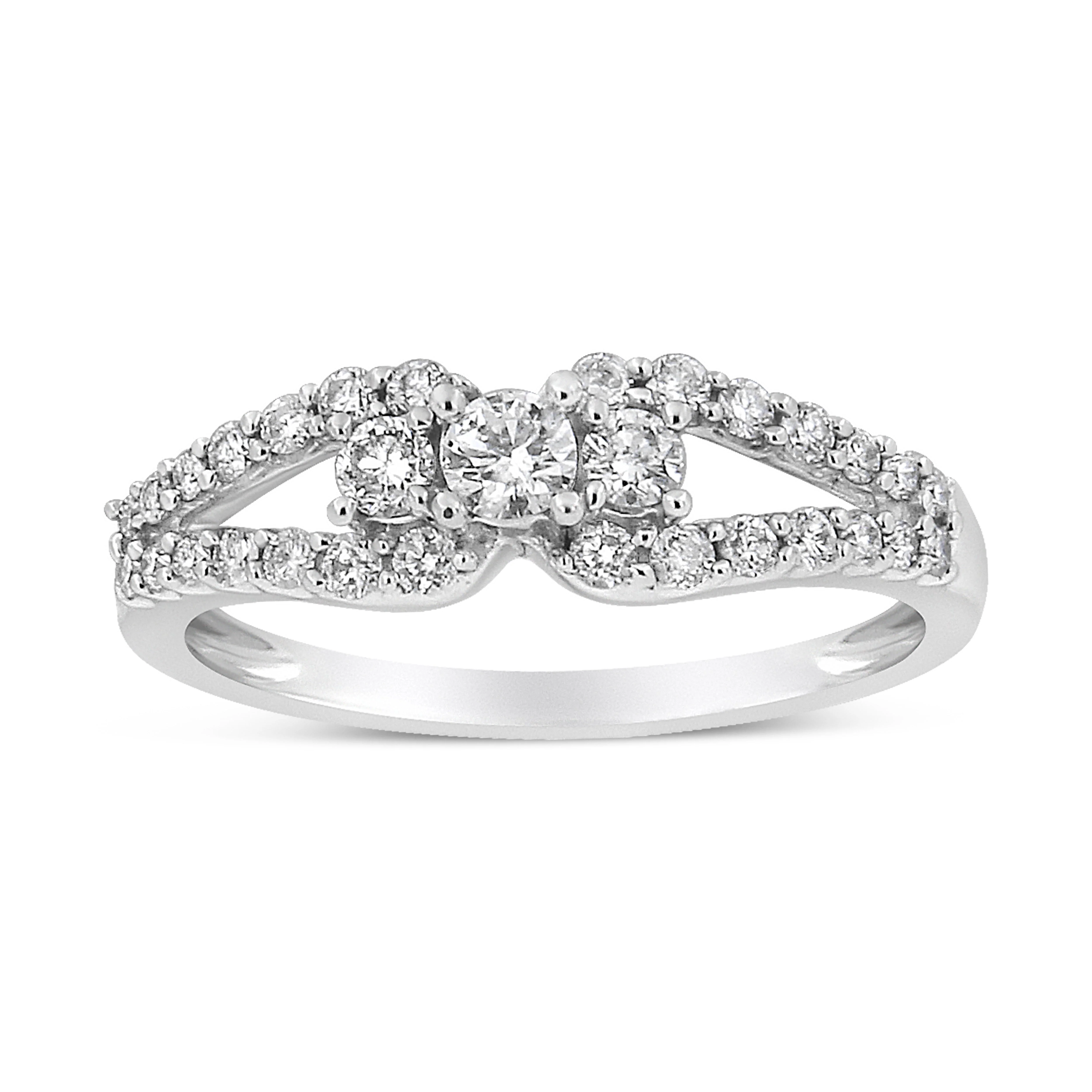10K White Gold 1/2 Cttw Round Cut Diamond Three Stone Split Shank Band Ring (H-I Color, SI1-SI2 Clarity) - Size 6 - Image 6