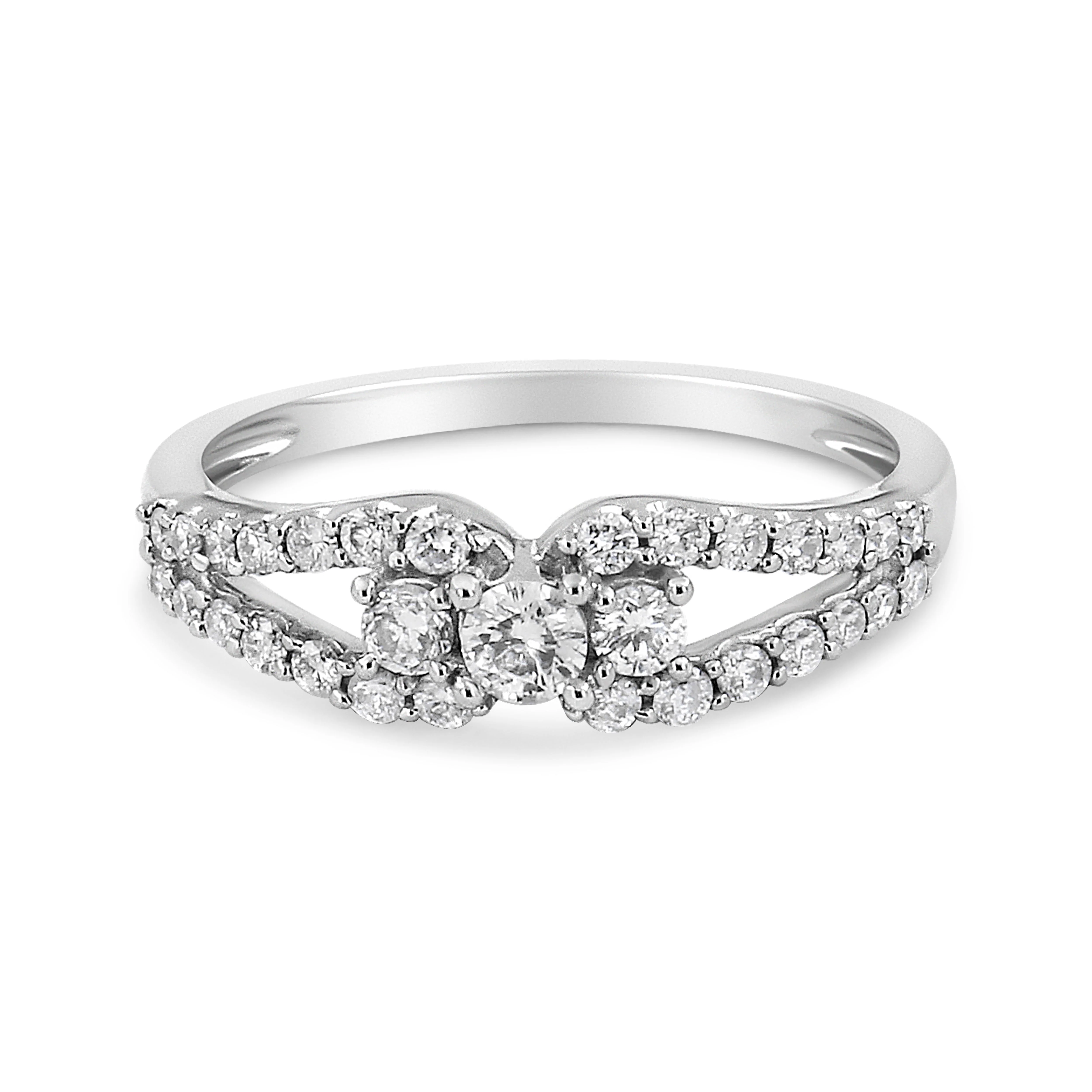10K White Gold 1/2 Cttw Round Cut Diamond Three Stone Split Shank Band Ring (H-I Color, SI1-SI2 Clarity) - Size 6 - Image 7