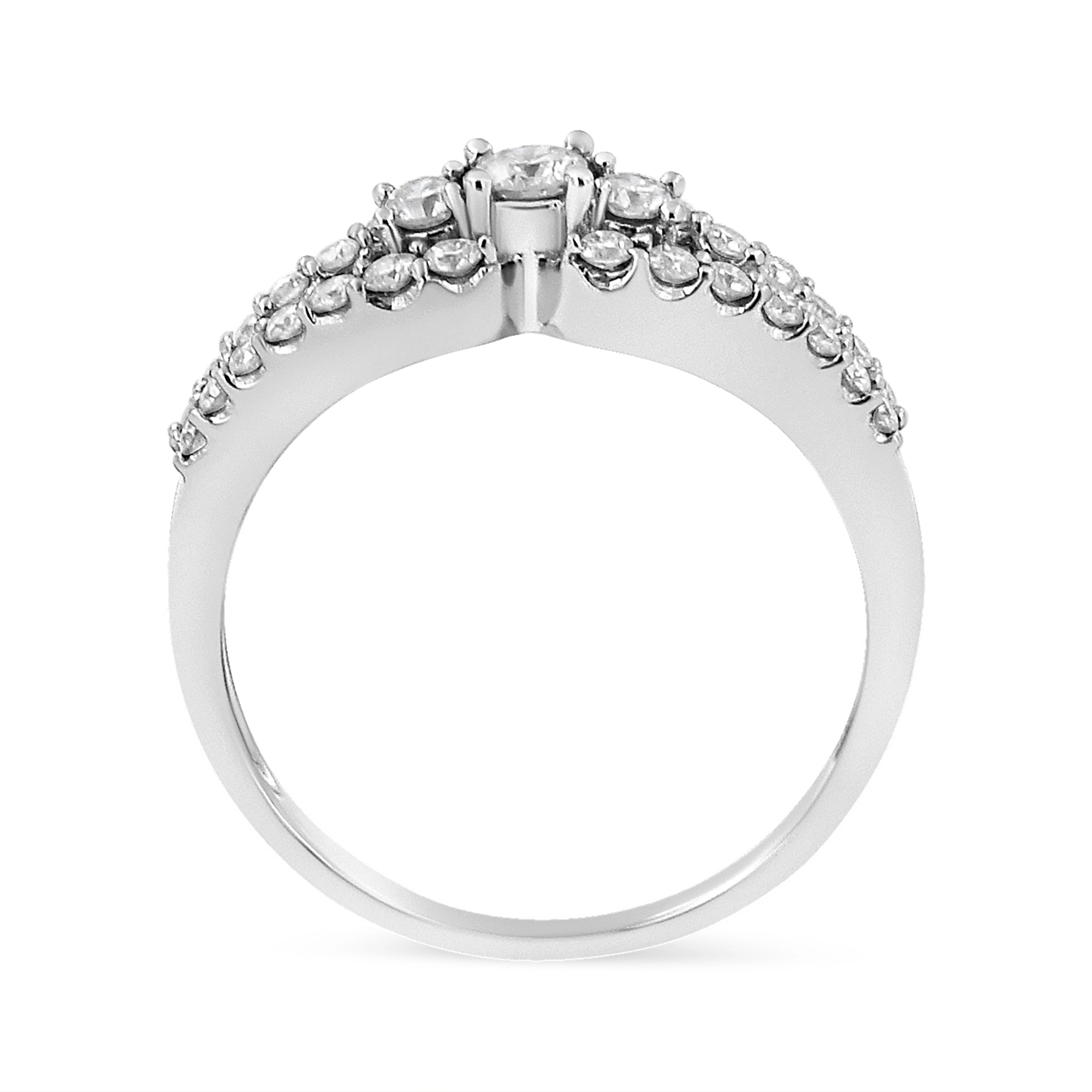 10K White Gold 1/2 Cttw Round Cut Diamond Three Stone Split Shank Band Ring (H-I Color, SI1-SI2 Clarity) - Size 6 - Image 9