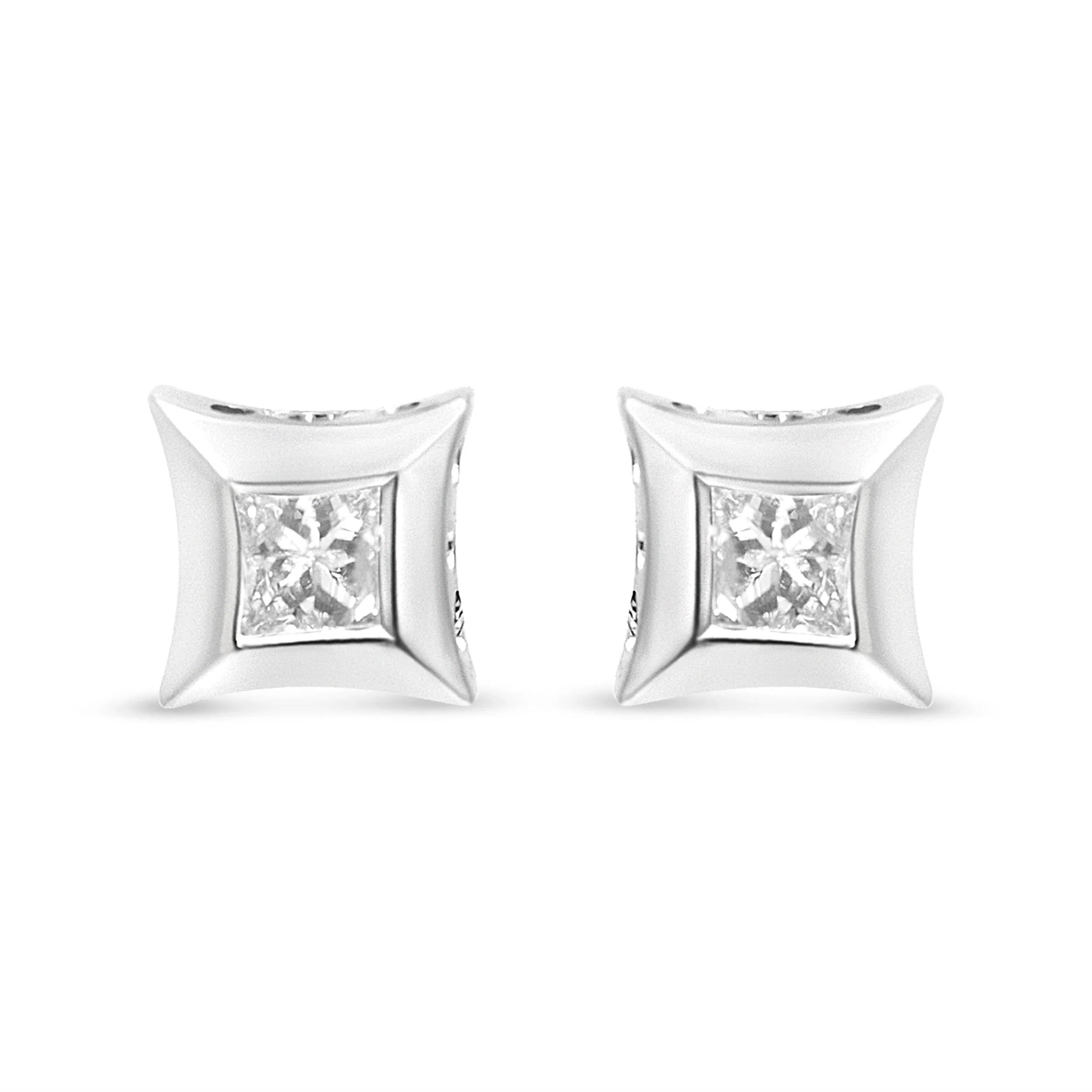 10K White Gold 1/3 Cttw Invisible Set Style Princess-Cut Diamond Stud Earrings (H-I Color, SI2-I1 Clarity) - Image 2