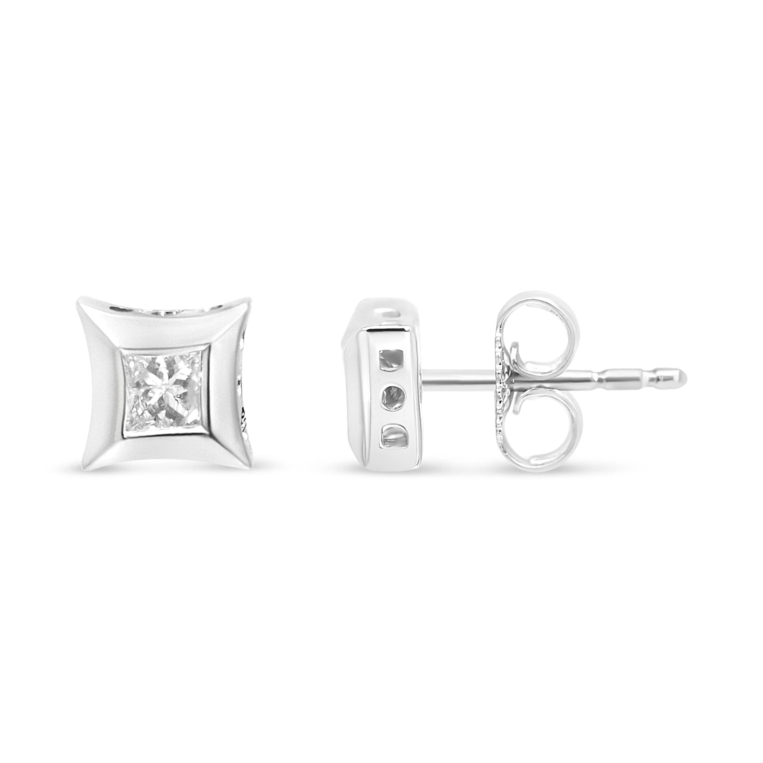 10K White Gold 1/3 Cttw Invisible Set Style Princess-Cut Diamond Stud Earrings (H-I Color, SI2-I1 Clarity) - Image 3