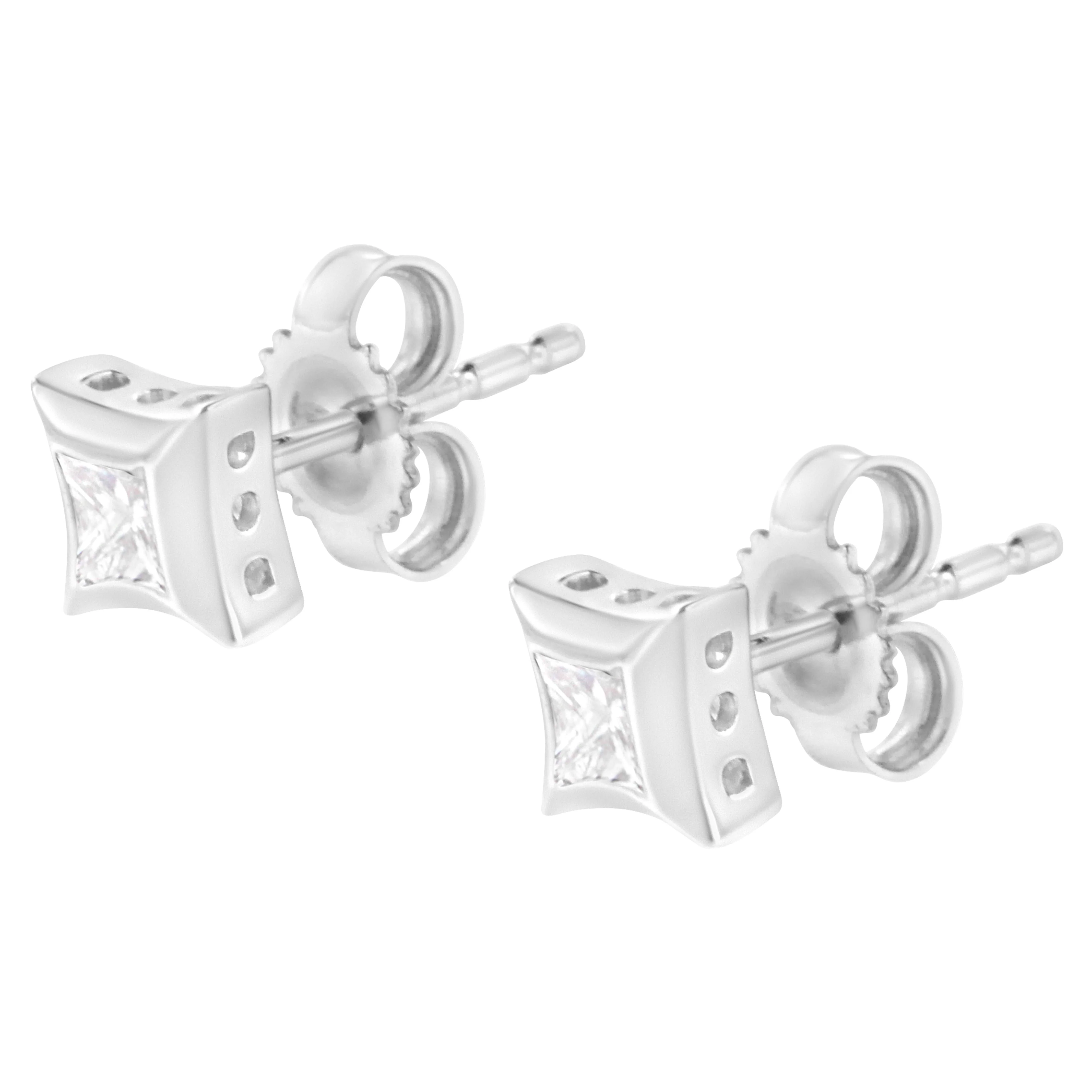 10K White Gold 1/3 Cttw Invisible Set Style Princess-Cut Diamond Stud Earrings (H-I Color, SI2-I1 Clarity) - Image 4