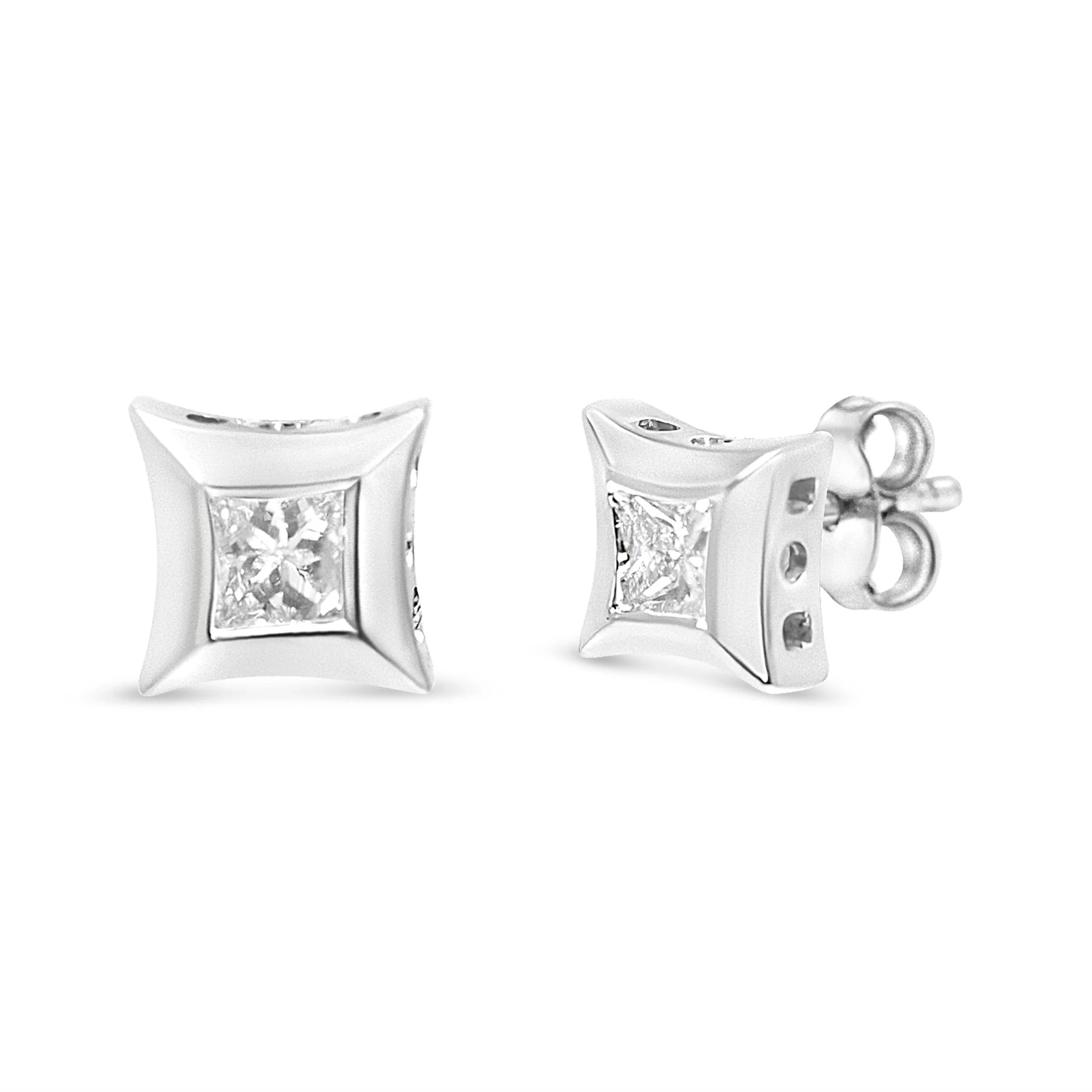 10K White Gold 1/3 Cttw Invisible Set Style Princess-Cut Diamond Stud Earrings (H-I Color, SI2-I1 Clarity) - Image 5