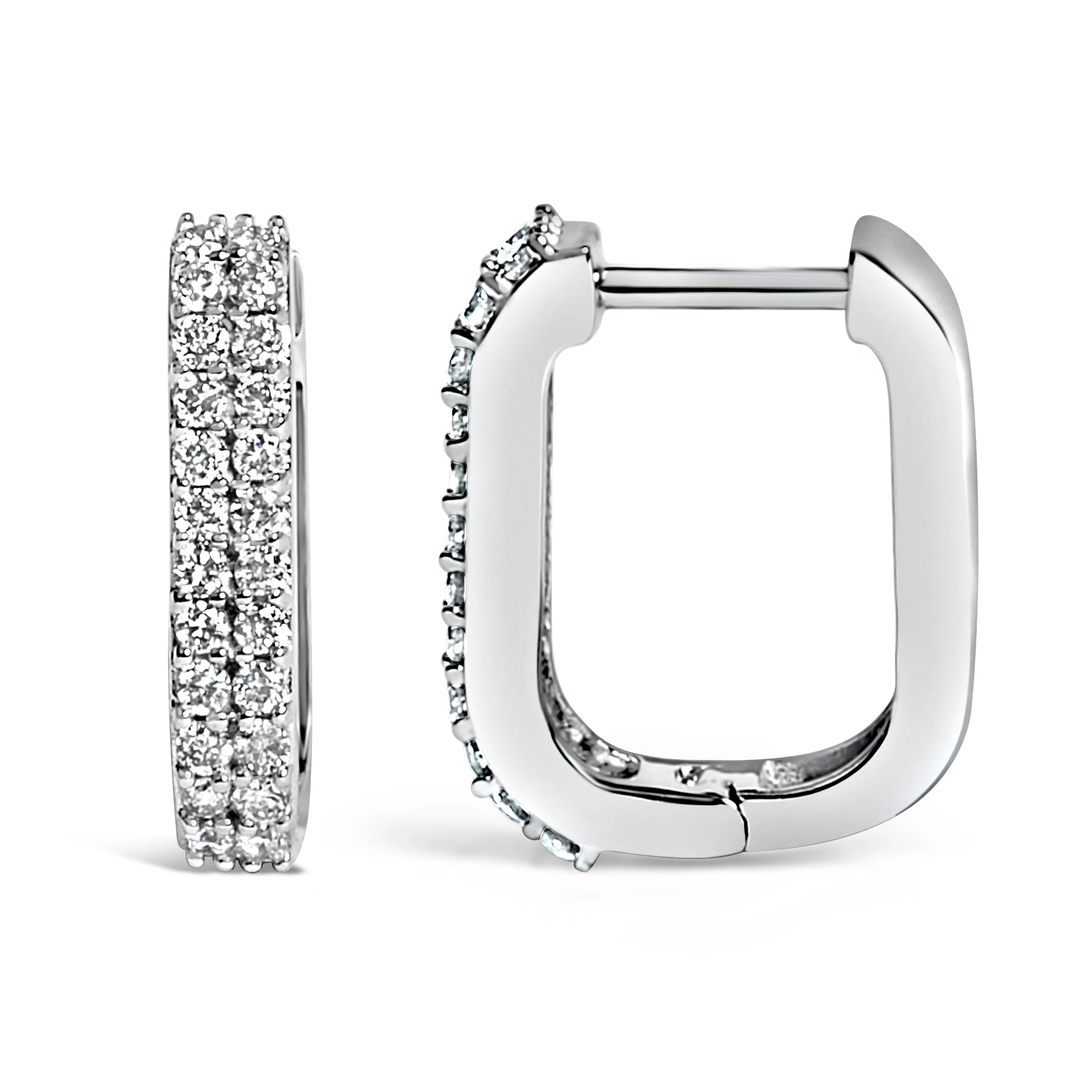 10K White Gold 1/4 Cttw Lab Grown Diamond Double Row Huggie Hoop Earrings - Image 3