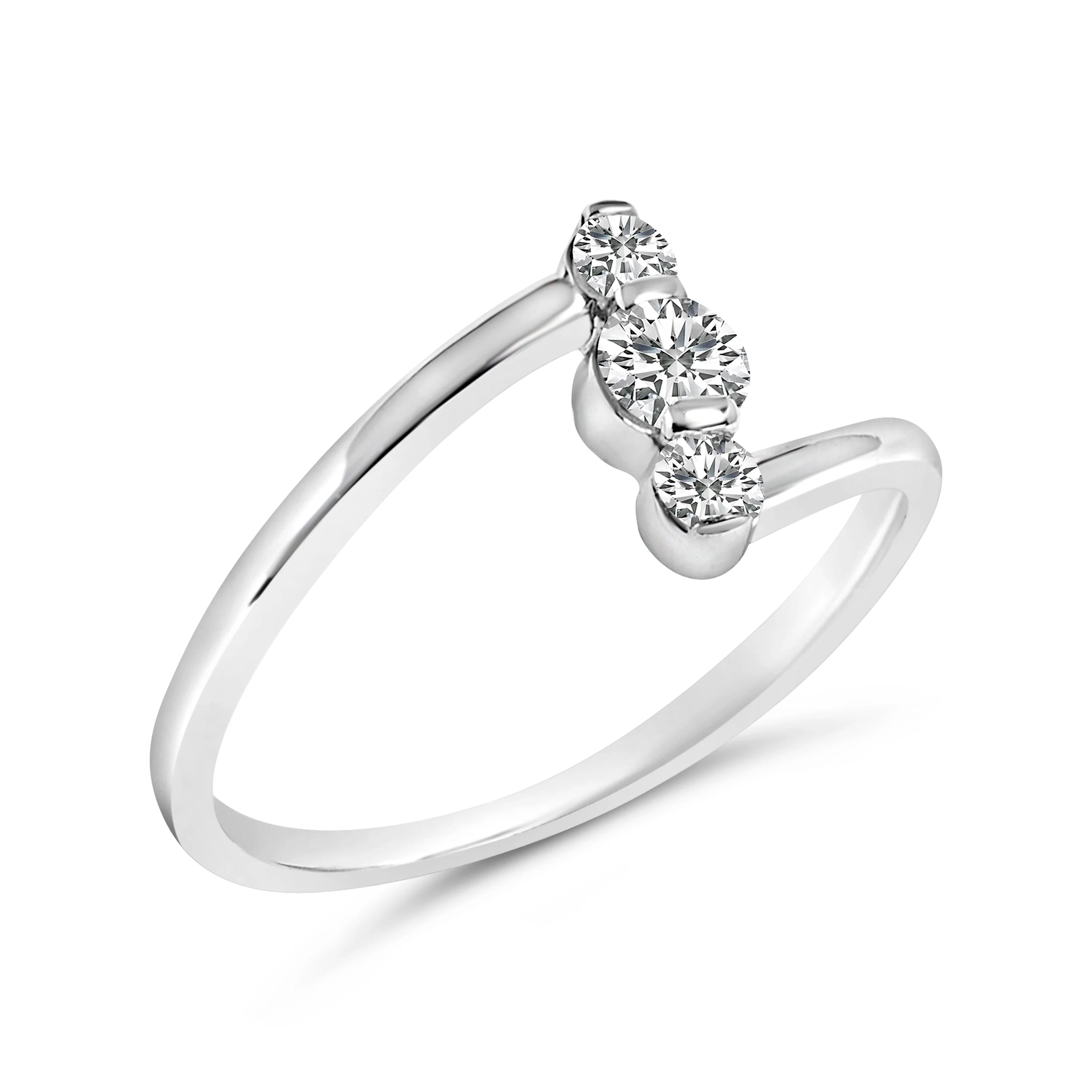 10K White Gold 1/4 Cttw Lab Grown Diamond Vertical Three Stone Ring - Image 3