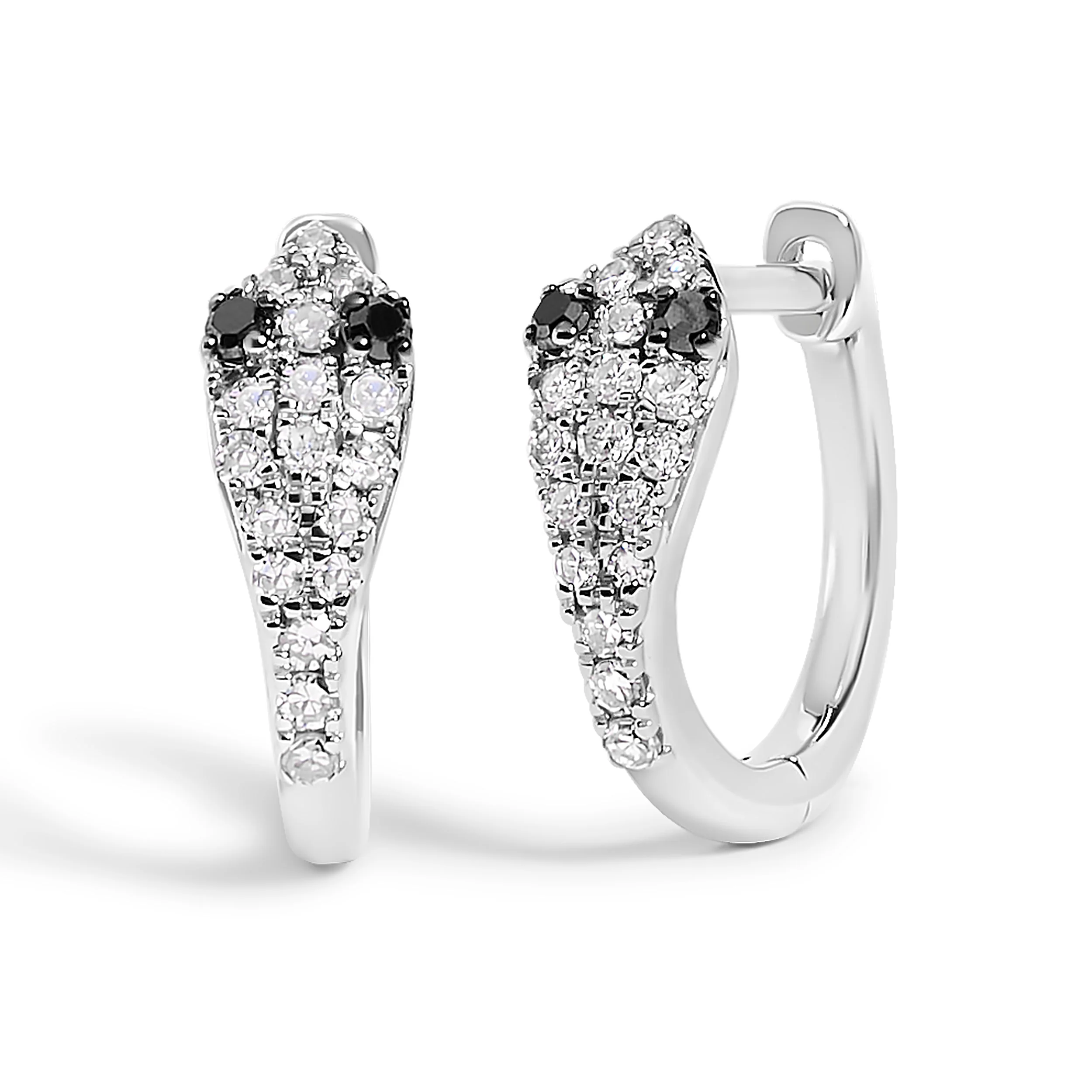 10K White Gold 1/5 Cttw Diamond Snake Eyes Huggy Hoop Earrings - Image 2