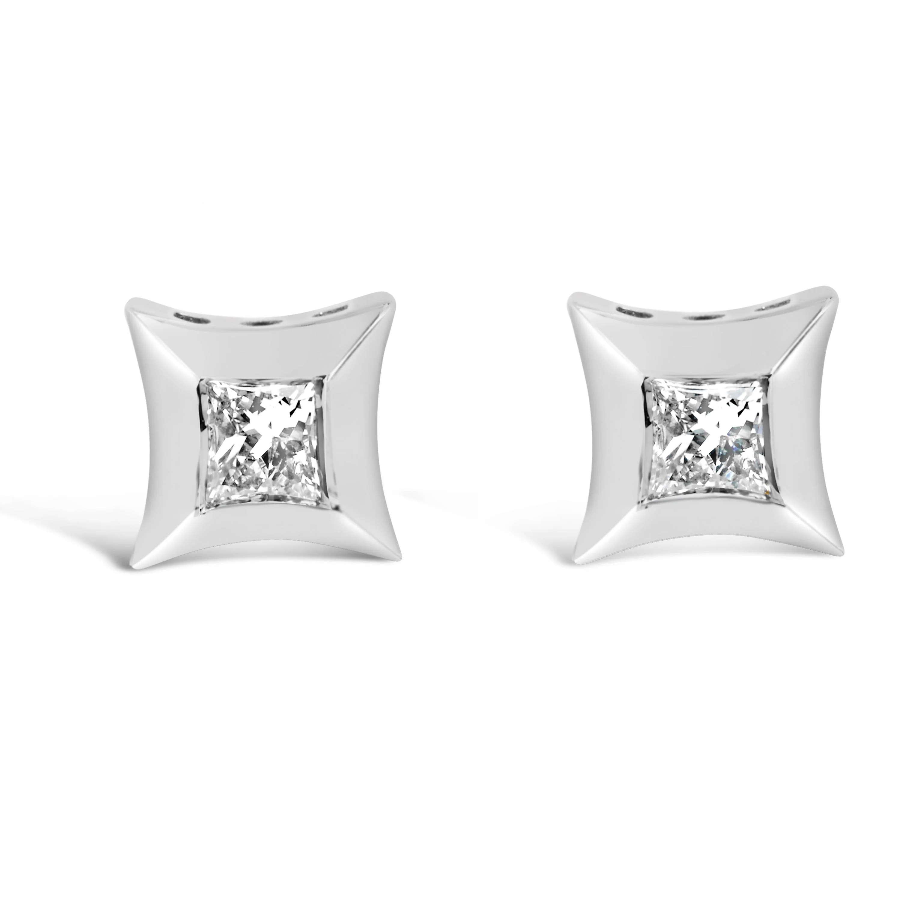 10K White Gold 1/5 Cttw Invisible Set Princess-Cut Diamond Stud Earrings (H-I Color, SI2-I1 Clarity) - Image 2