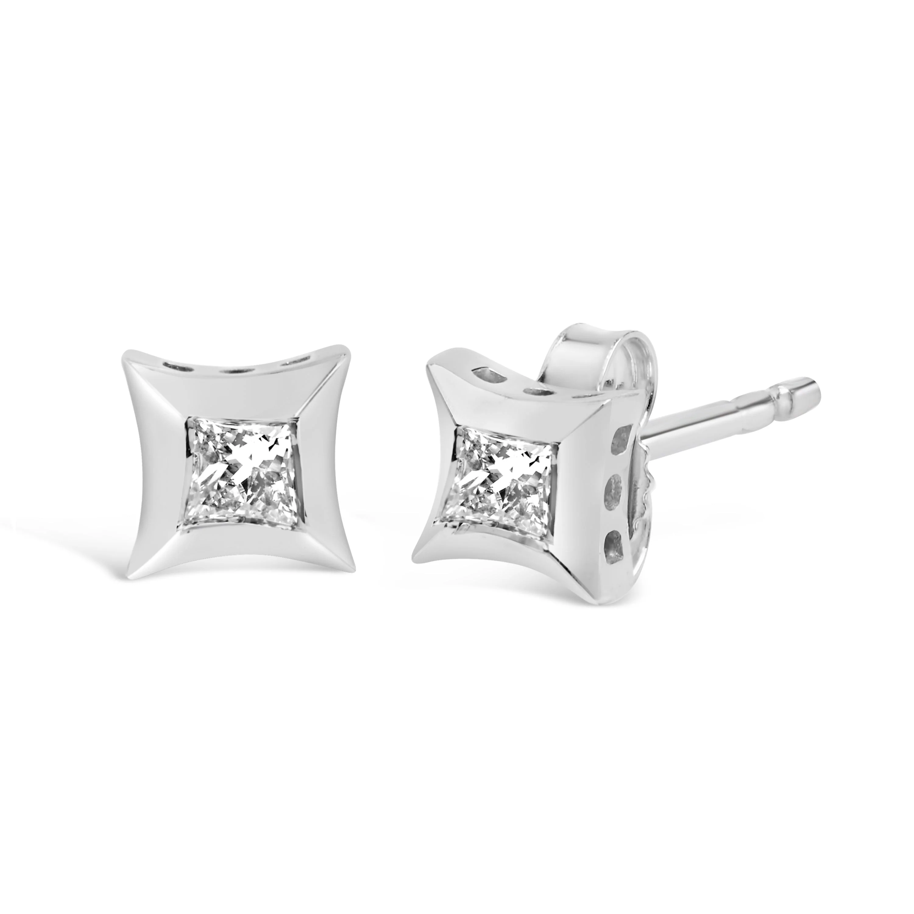 10K White Gold 1/5 Cttw Invisible Set Princess-Cut Diamond Stud Earrings (H-I Color, SI2-I1 Clarity) - Image 7