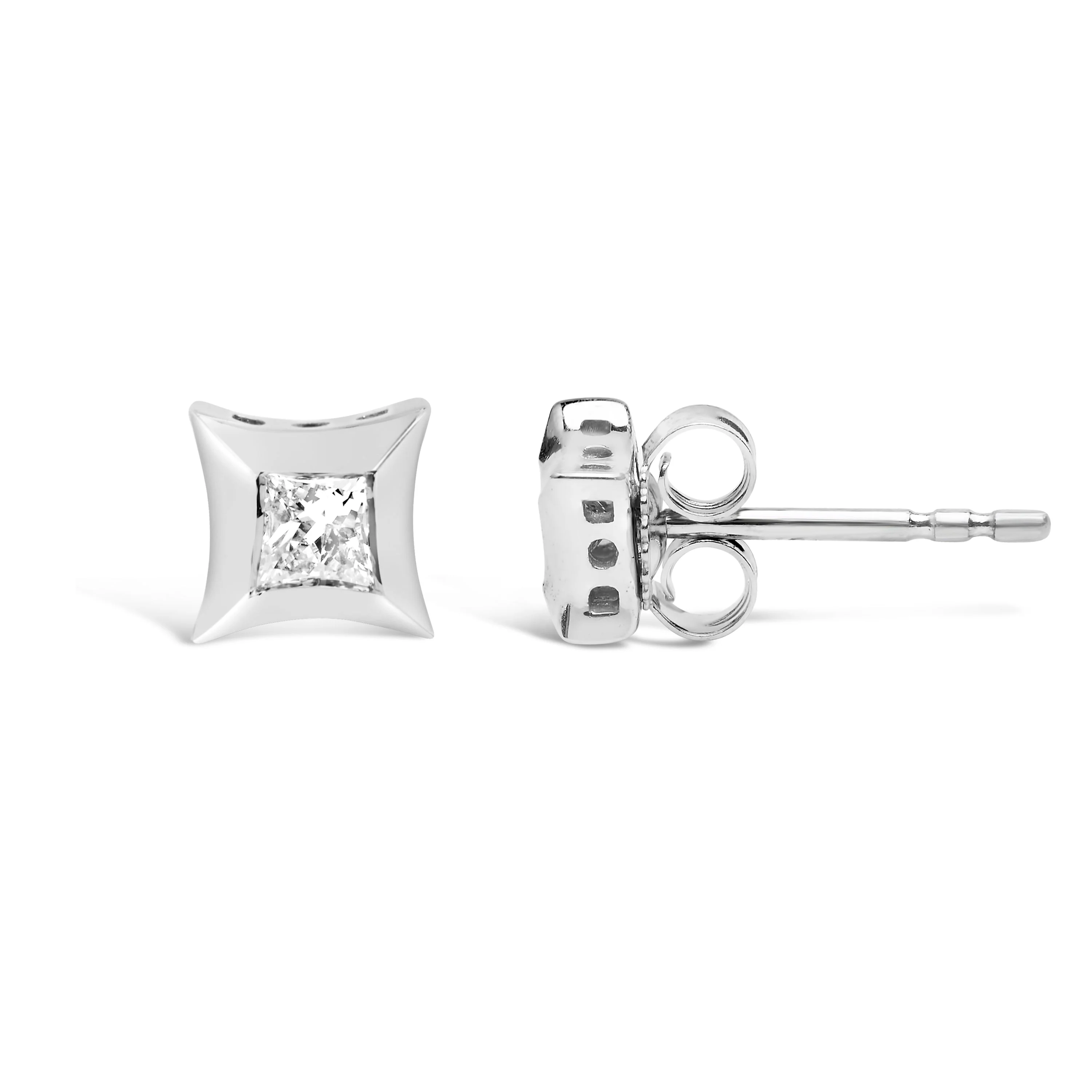 10K White Gold 1/5 Cttw Invisible Set Princess-Cut Diamond Stud Earrings (H-I Color, SI2-I1 Clarity) - Image 8