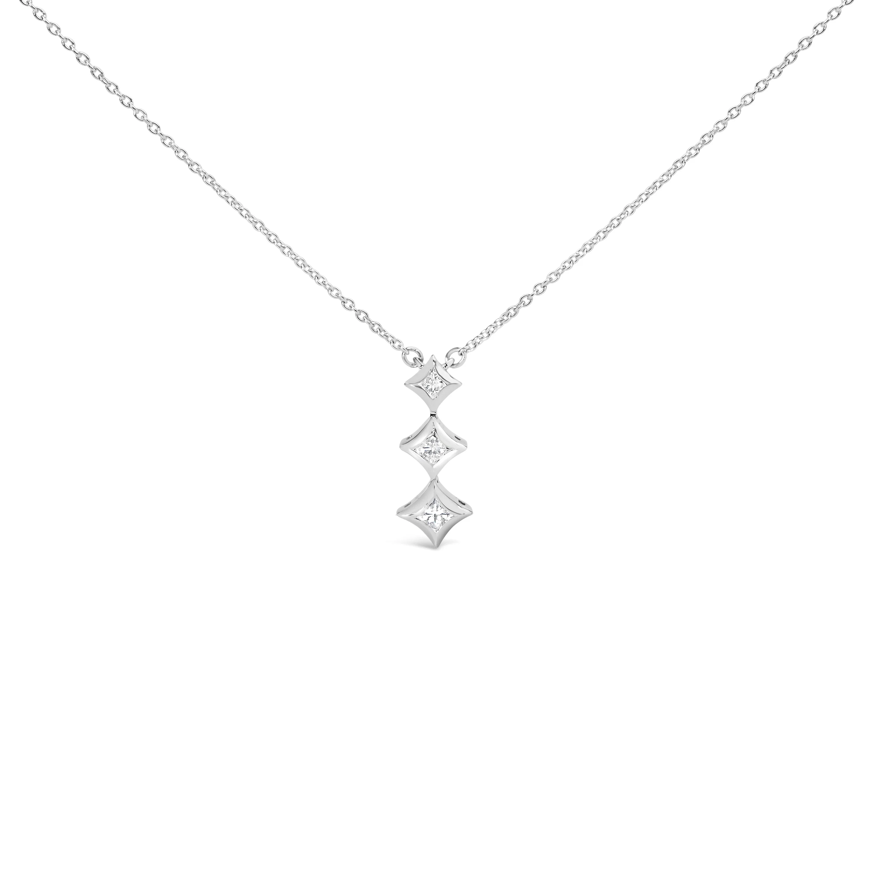 10K White Gold 1/5 Cttw Princess Cut Diamond 3 Stone Drop 18" Pendant Necklace (H-I Color, SI2-I1 Clarity) - Image 3
