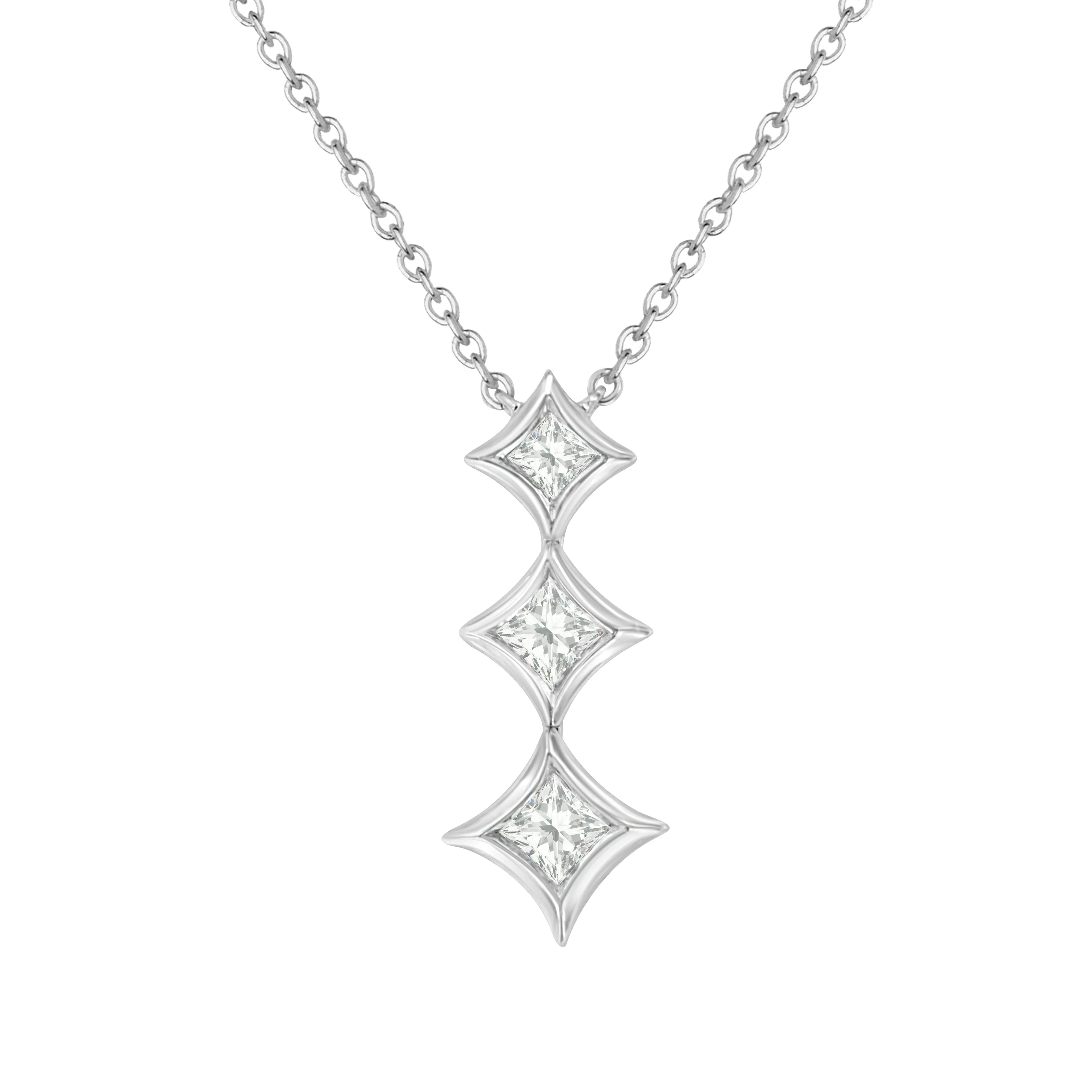 10K White Gold 1/5 Cttw Princess Cut Diamond 3 Stone Drop 18" Pendant Necklace (H-I Color, SI2-I1 Clarity) - Image 5
