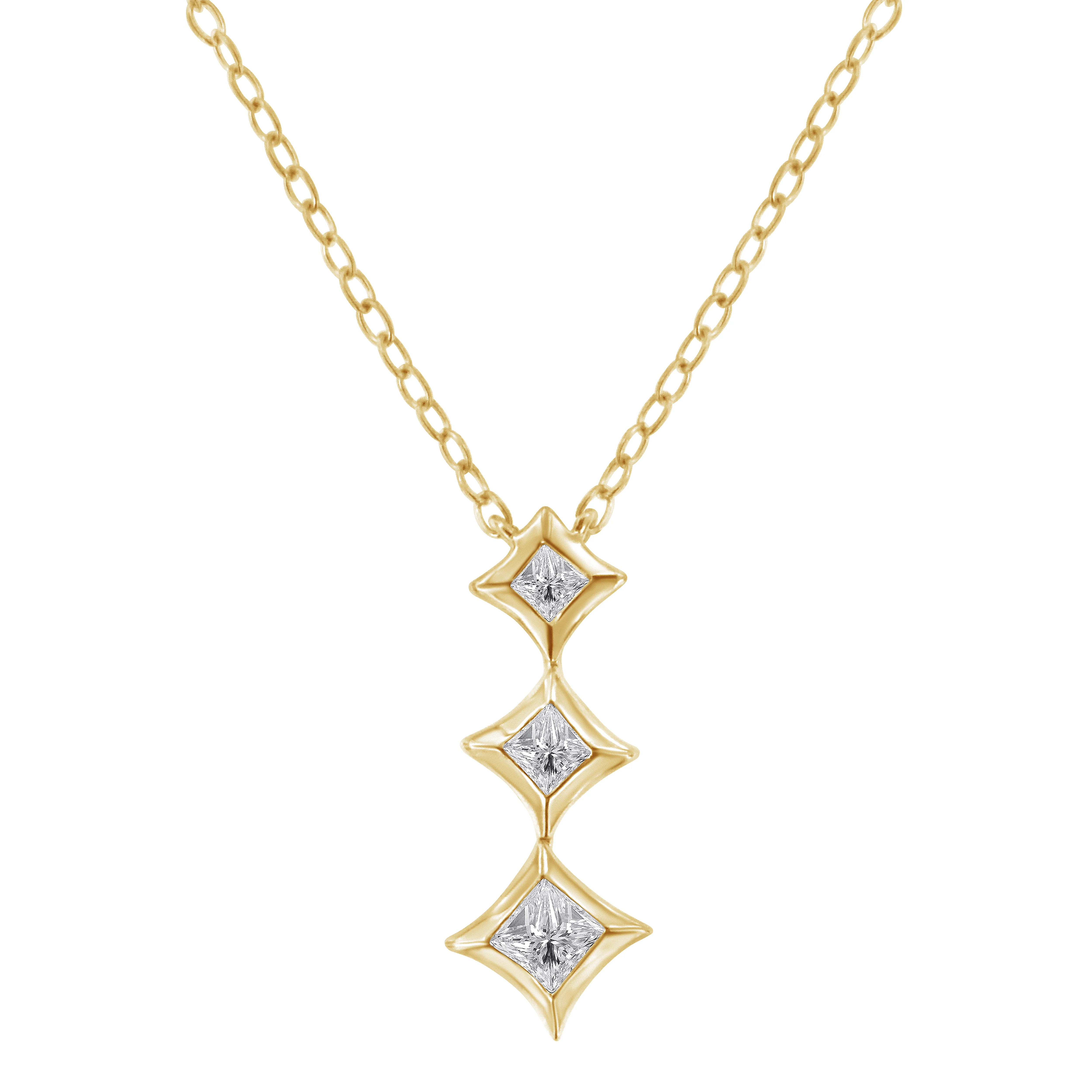 10K White Gold 1/5 Cttw Princess Cut Diamond 3 Stone Drop 18" Pendant Necklace (H-I Color, SI2-I1 Clarity) - Image 9