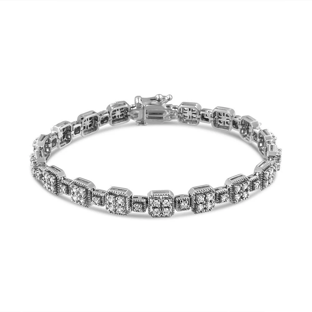 10K White Gold 2.0 Cttw Diamond Square Link Bracelet (J-K Color, I2-I3 Clarity) - Size 7.25" - Image 3