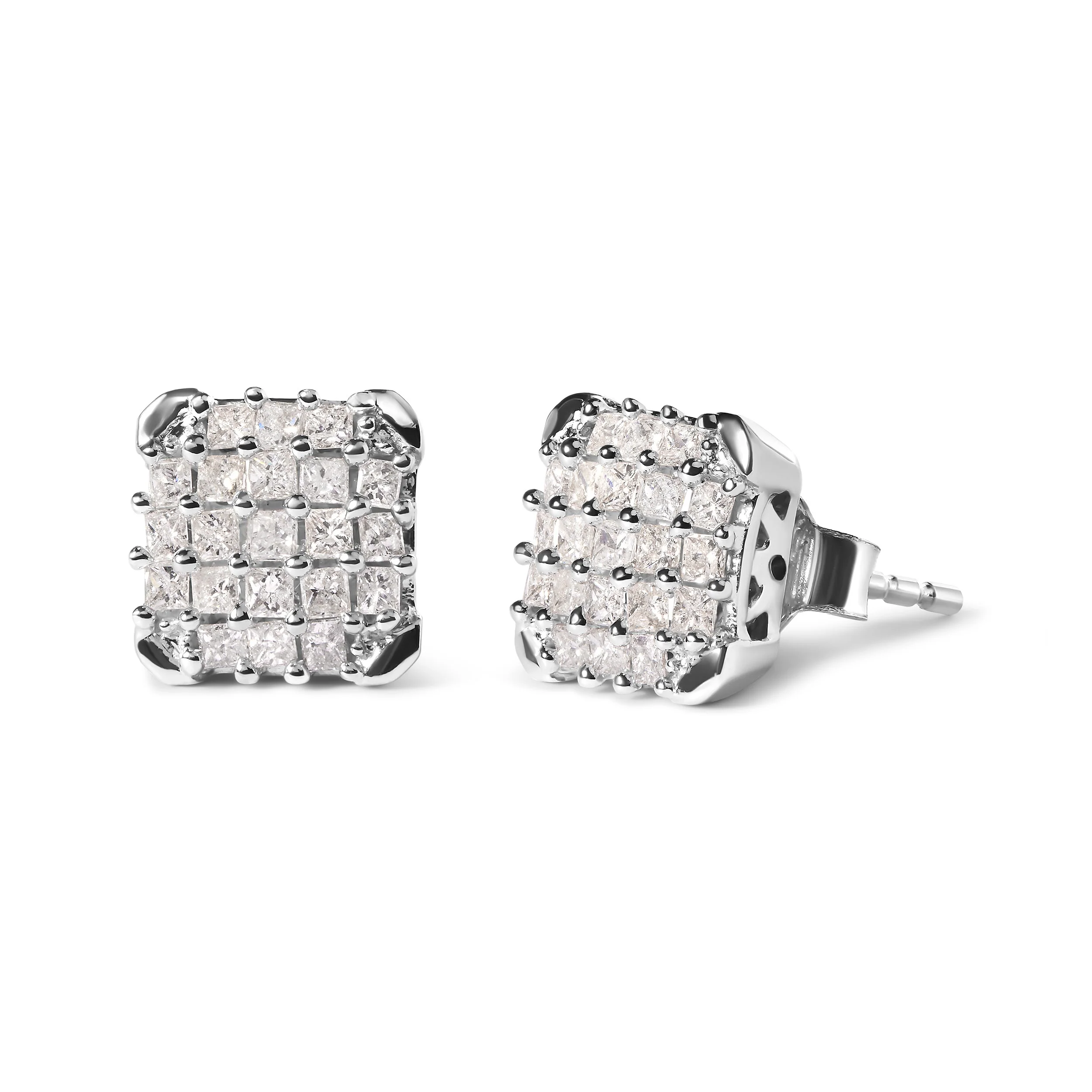 10K White Gold 3/4 Cttw Princess Diamond Composite Open Frame Stud Earrings (I-J Color, I1-I2 Clarity) - Image 2