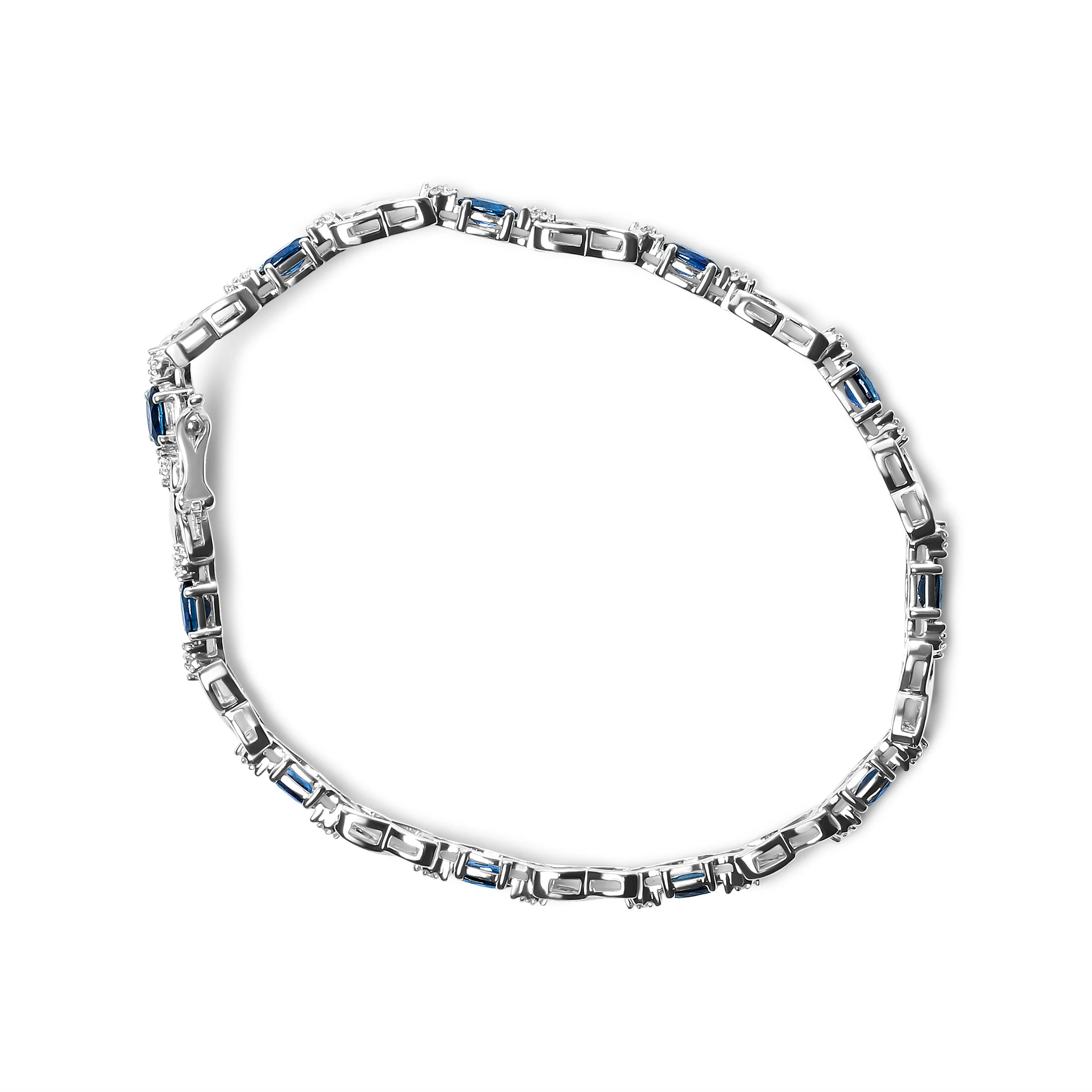 10K White Gold 5x4mm Oval Sapphire Gemstone and 1/10 Cttw Diamond Prong Set "X" Link Bracelet - Size 7" (H-I Color, SI1-SI2 Clarity) - Image 7