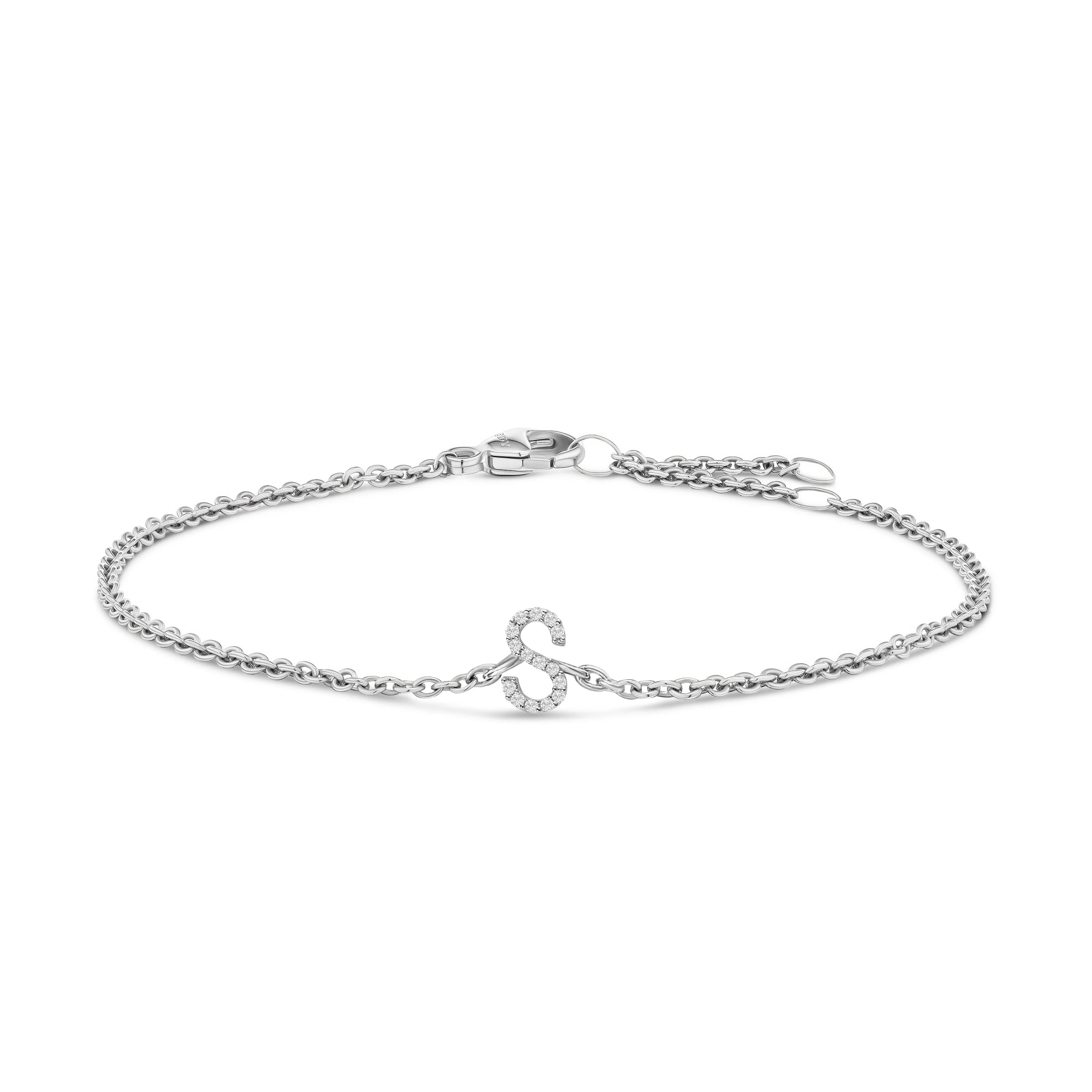 10K White Gold Diamond Accent "A" Initial Charm and Link Bracelet - Image 22