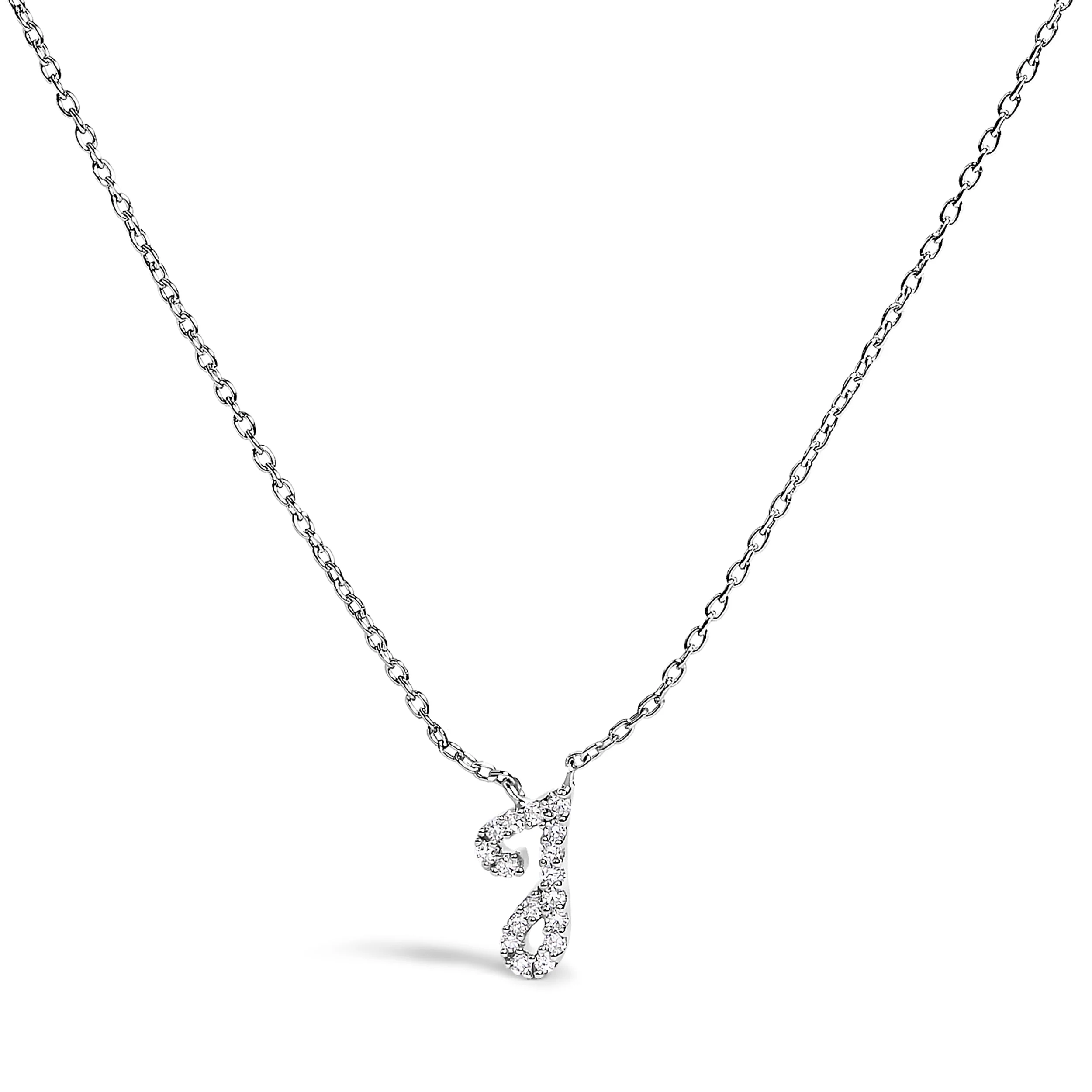 10K White Gold Diamond Accent "A" Initial Script Style Pendant Necklace - Image 12