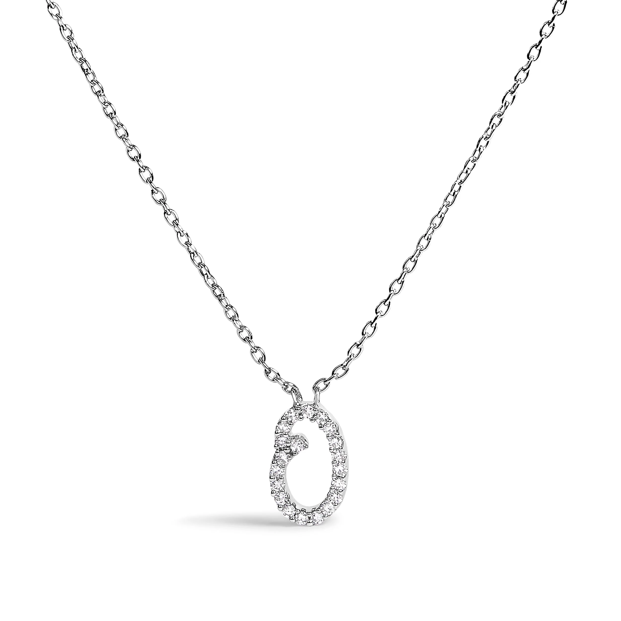 10K White Gold Diamond Accent "A" Initial Script Style Pendant Necklace - Image 17