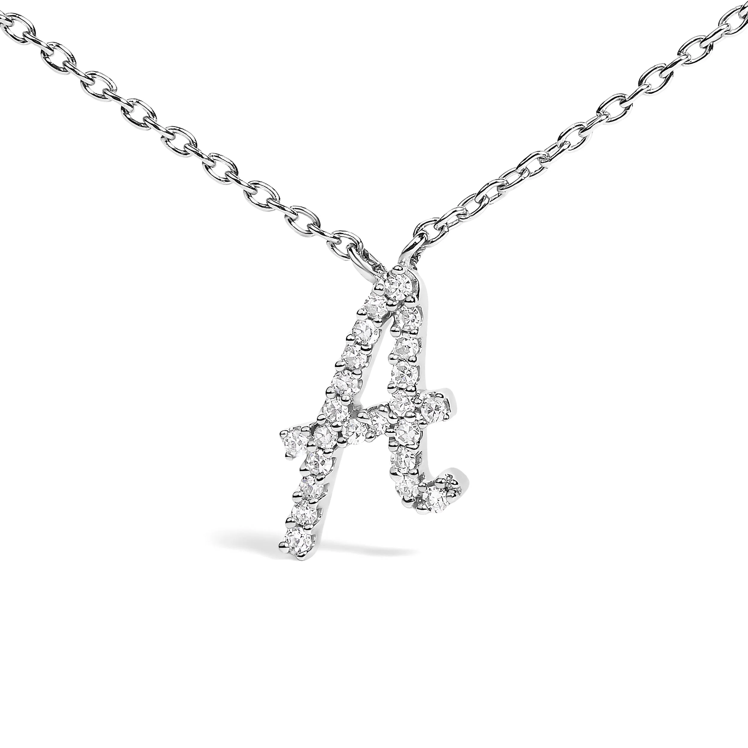 10K White Gold Diamond Accent "A" Initial Script Style Pendant Necklace - Image 2