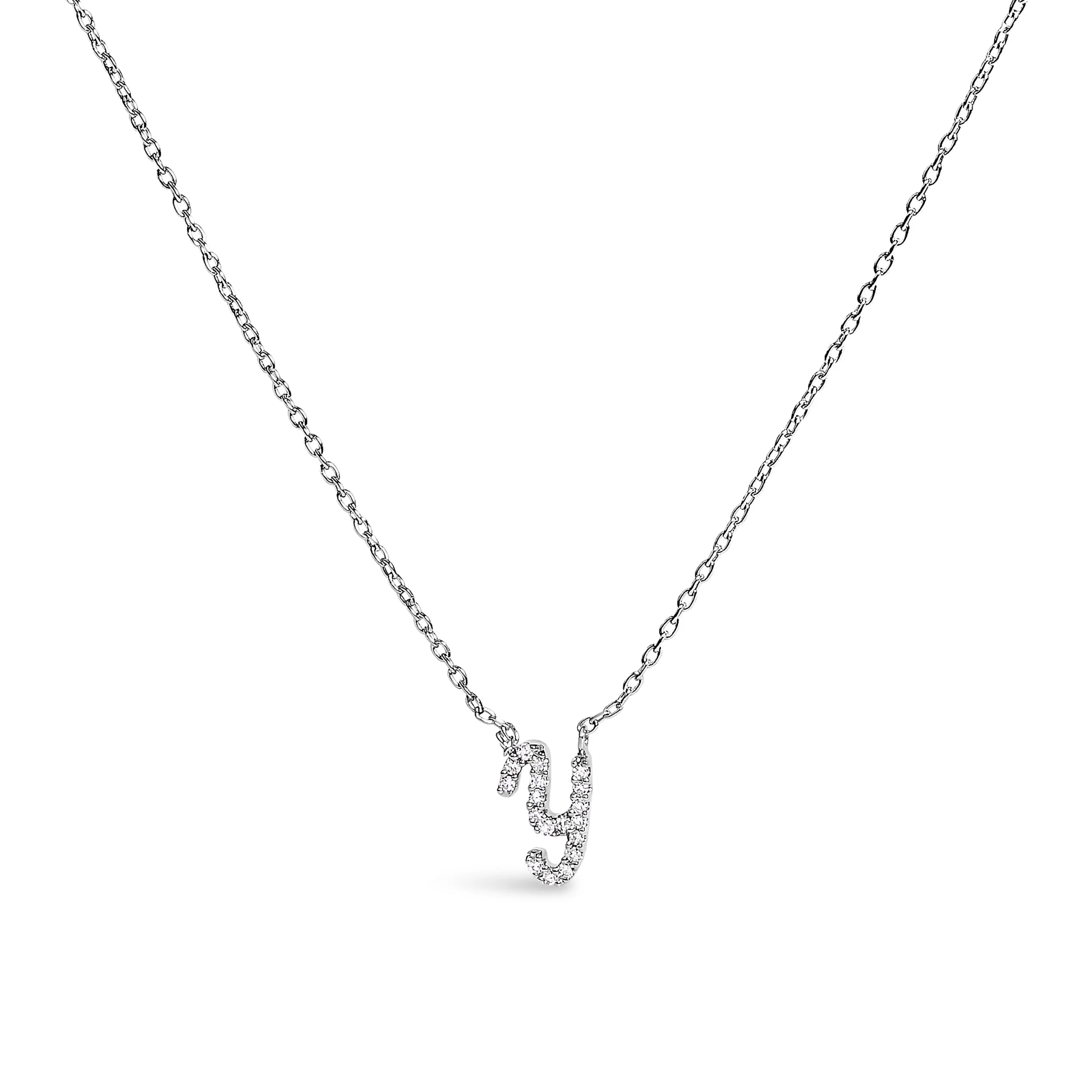 10K White Gold Diamond Accent "A" Initial Script Style Pendant Necklace - Image 27