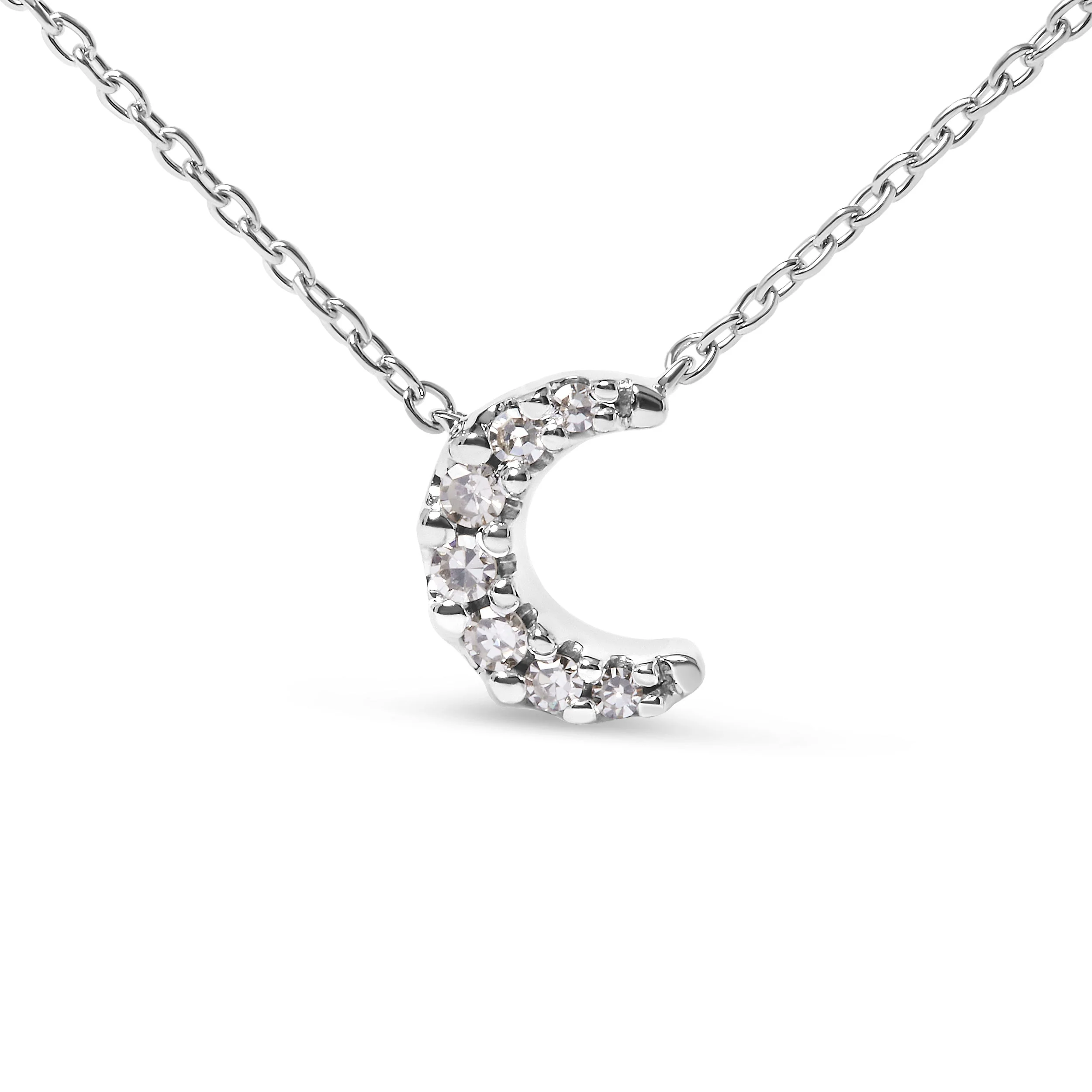 10K White Gold Diamond Accented Crescent Moon Shaped 18" Inch Pendant Necklace (H-I Color, I1-I2 Clarity) - Image 2