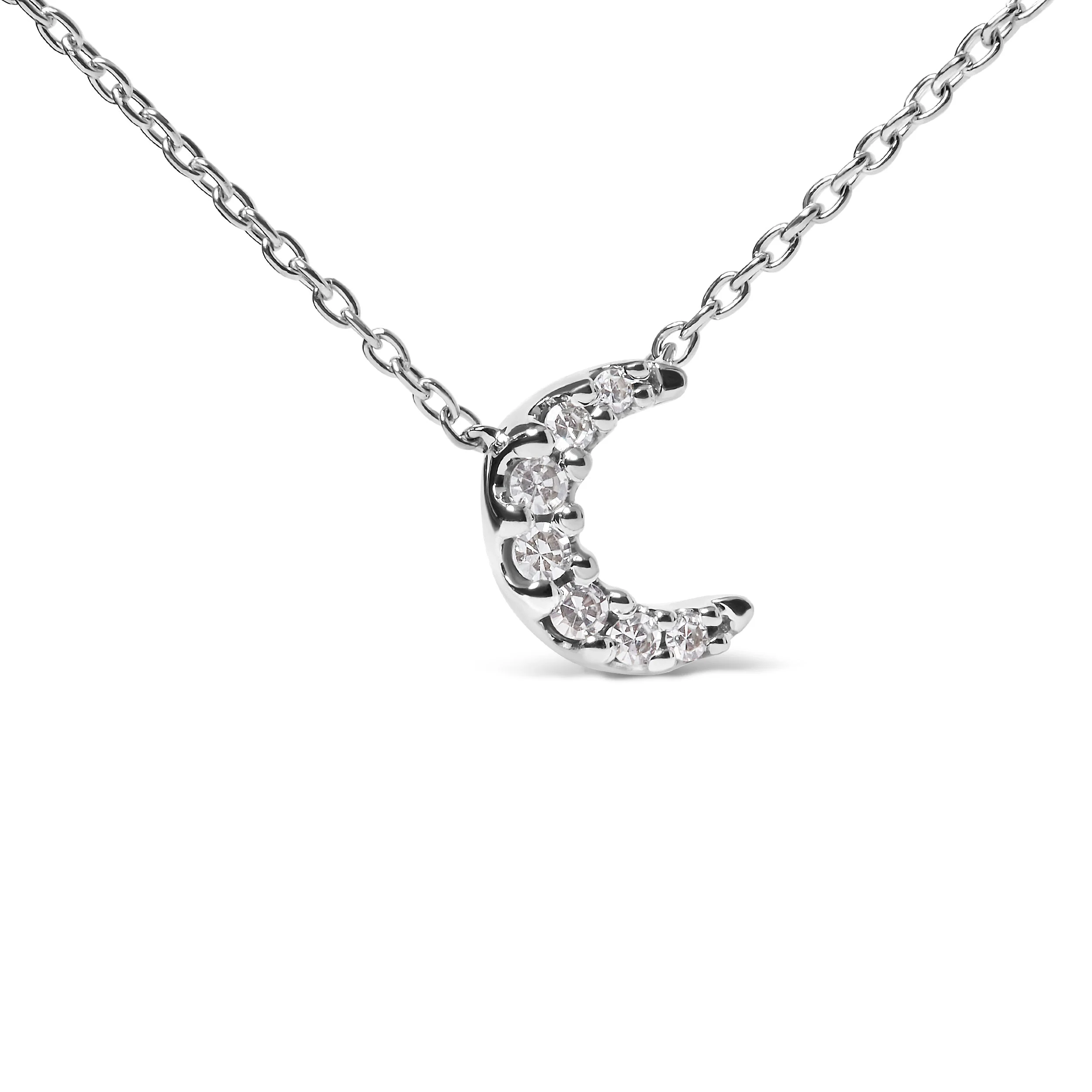 10K White Gold Diamond Accented Crescent Moon Shaped 18" Inch Pendant Necklace (H-I Color, I1-I2 Clarity) - Image 3