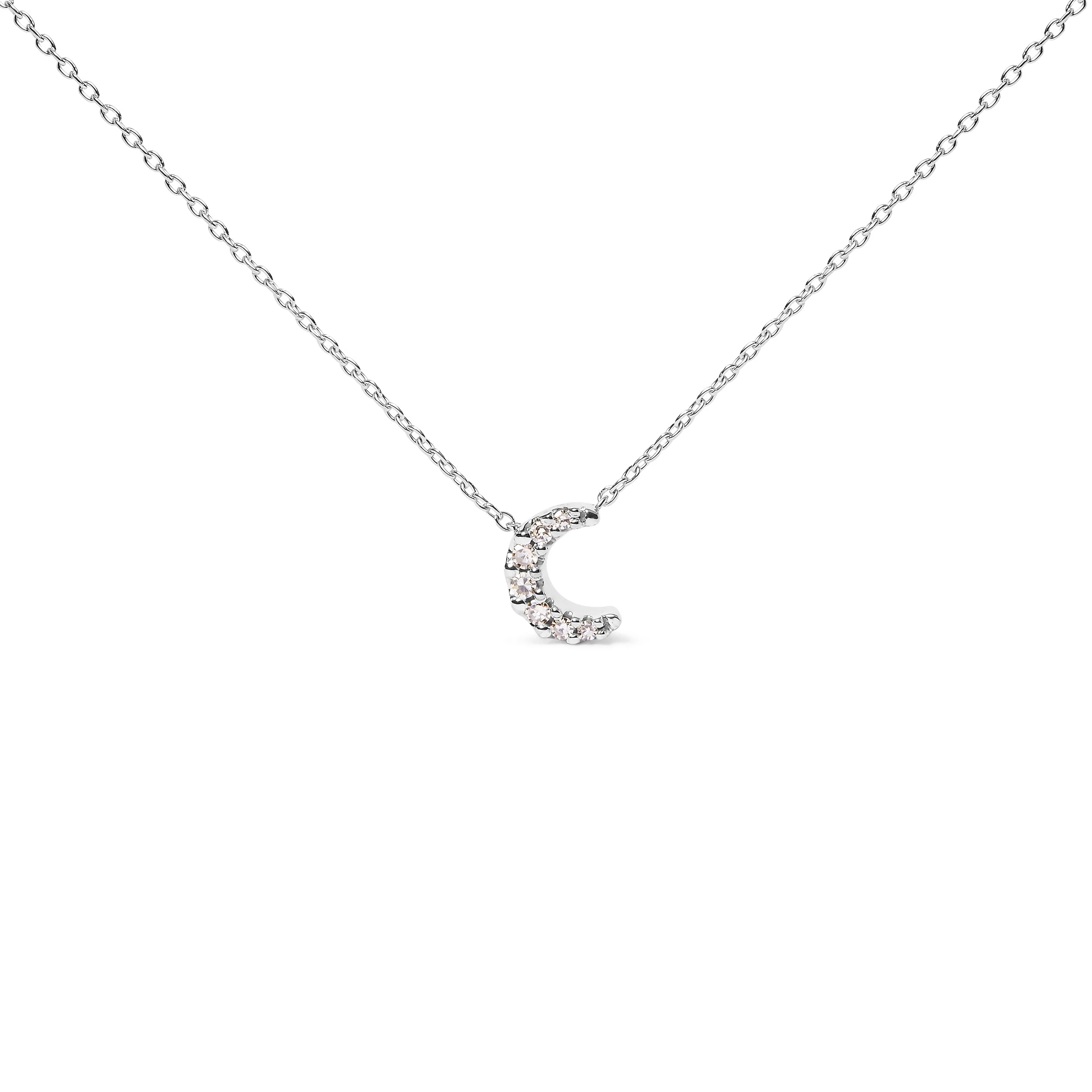 10K White Gold Diamond Accented Crescent Moon Shaped 18" Inch Pendant Necklace (H-I Color, I1-I2 Clarity) - Image 4