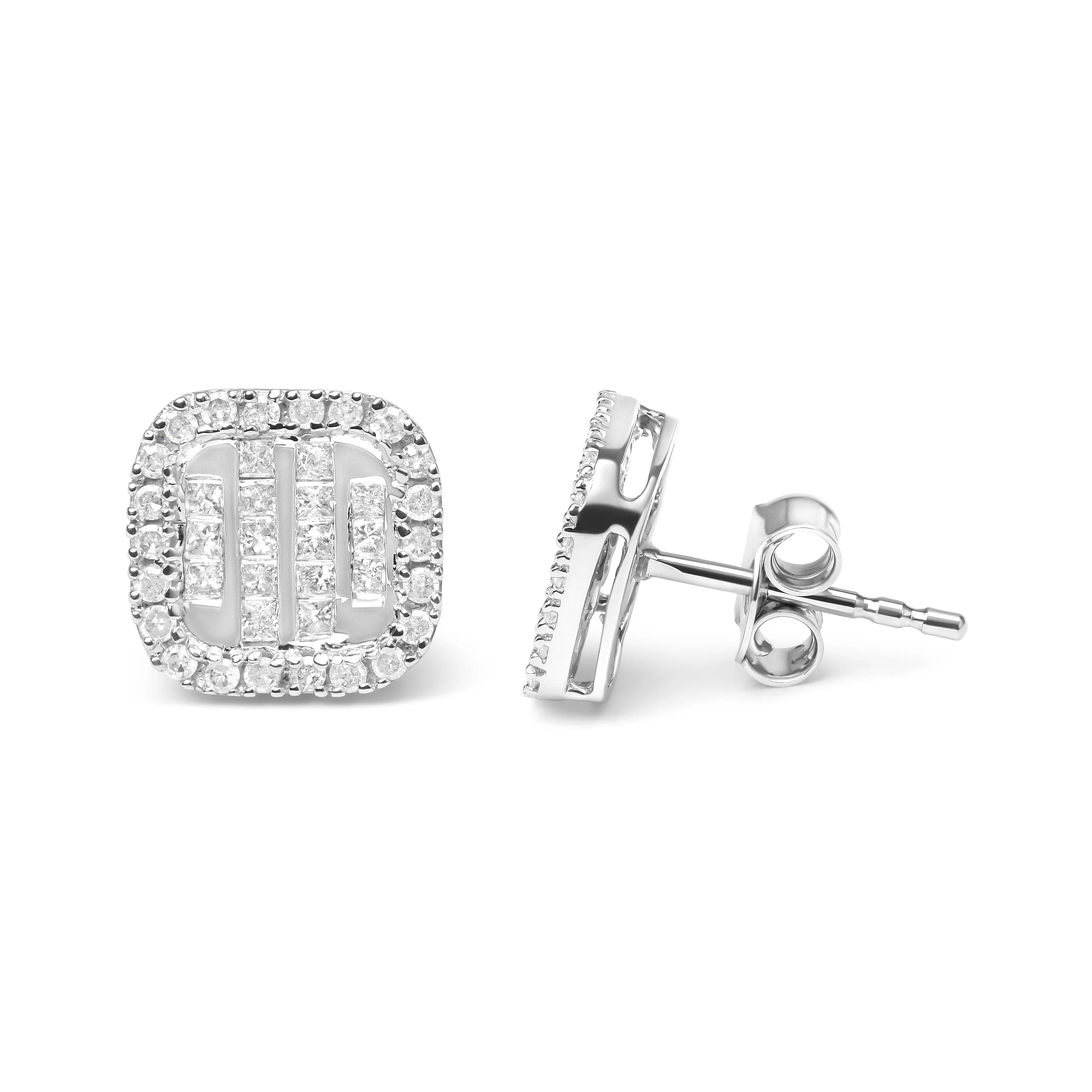 10K White Gold Invisible Set 1/2 Cttw Diamond Composite and Halo Stud Earrings (H-I Color, I1-I2 Clarity) - Image 3