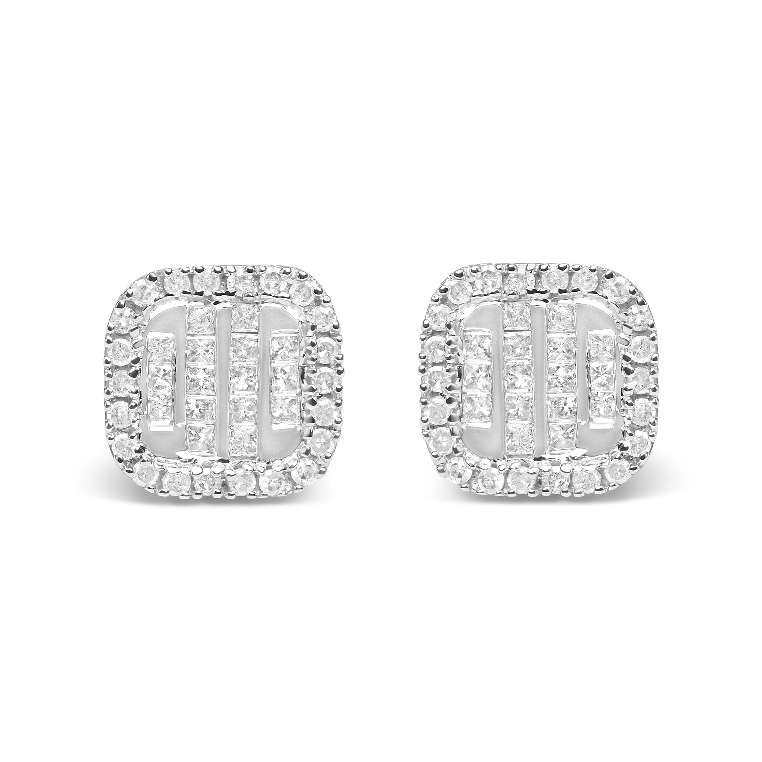 10K White Gold Invisible Set 1/2 Cttw Diamond Composite and Halo Stud Earrings (H-I Color, I1-I2 Clarity) - Image 4