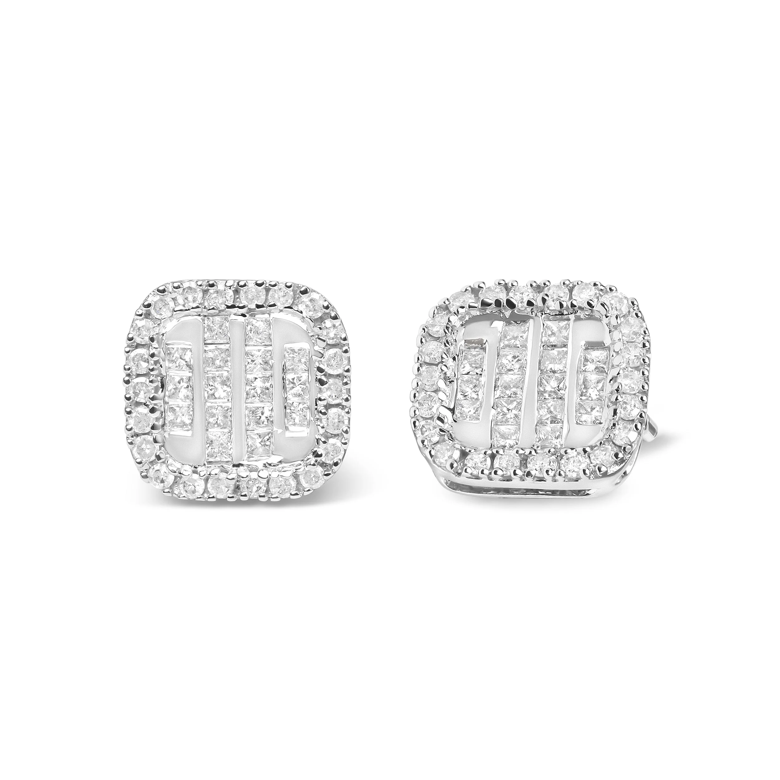 10K White Gold Invisible Set 1/2 Cttw Diamond Composite and Halo Stud Earrings (H-I Color, I1-I2 Clarity) - Image 5
