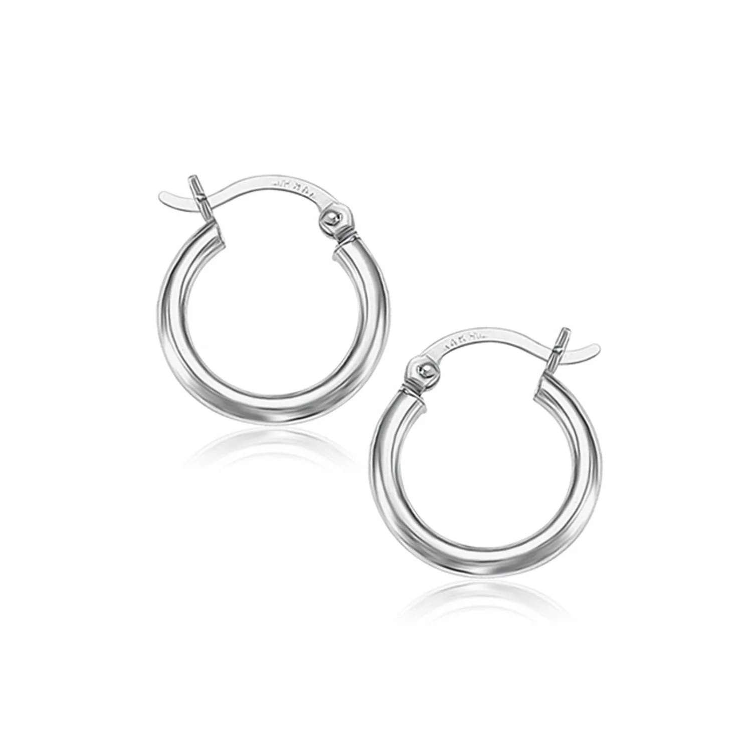 10k White Gold Polished Hoop Earrings (15 mm) - Image 2