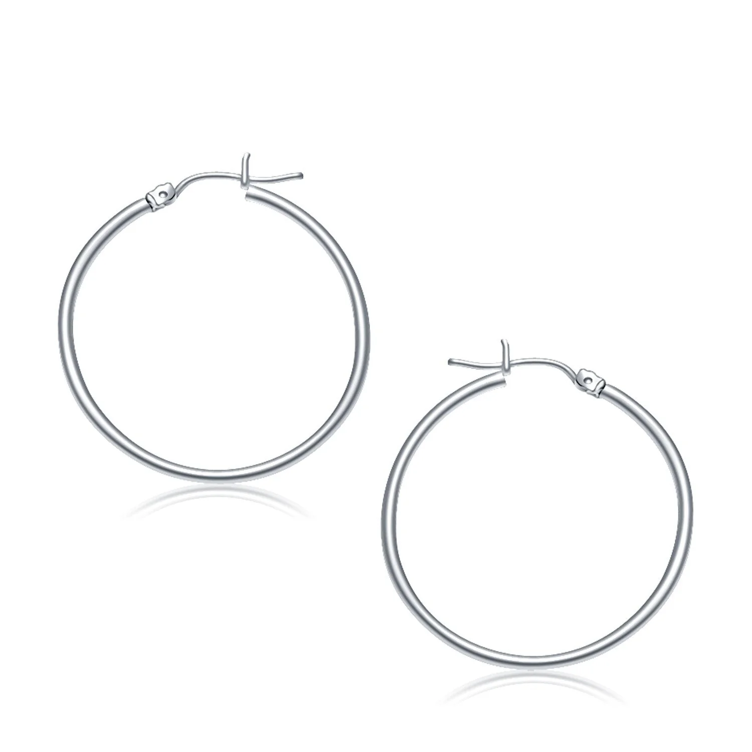 10k White Gold Polished Hoop Earrings (30 mm) - Image 2