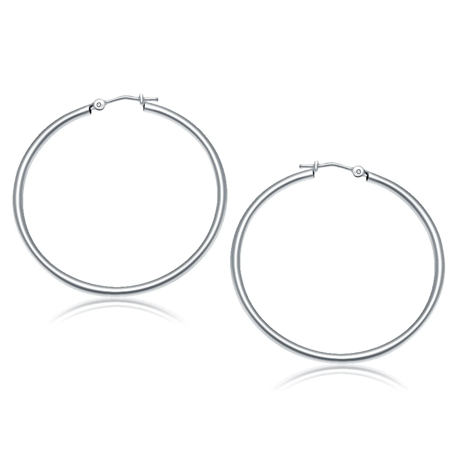 10k White Gold Polished Hoop Earrings (40 mm) - Image 2