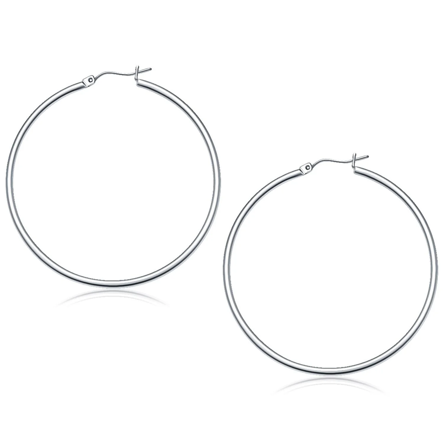 10k White Gold Polished Hoop Earrings (50 mm) - Image 2