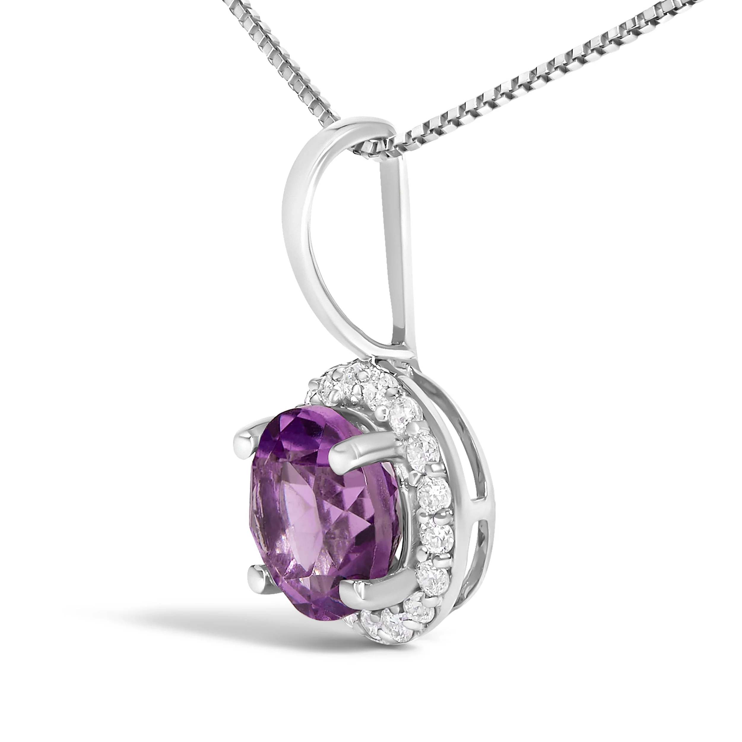 10K White Gold Purple Amethyst and 1/10 Cttw Diamond Accent Halo Pendant Necklace - Image 3