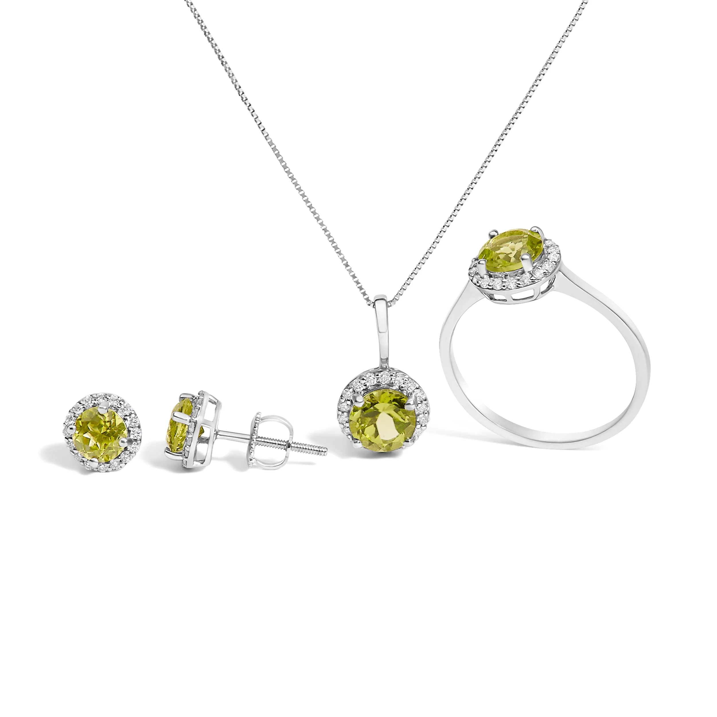 10K White Gold Purple Amethyst and 3/8 Cttw Diamond Halo Jewelry Set (Earrings, Pendant & Ring) - Image 11