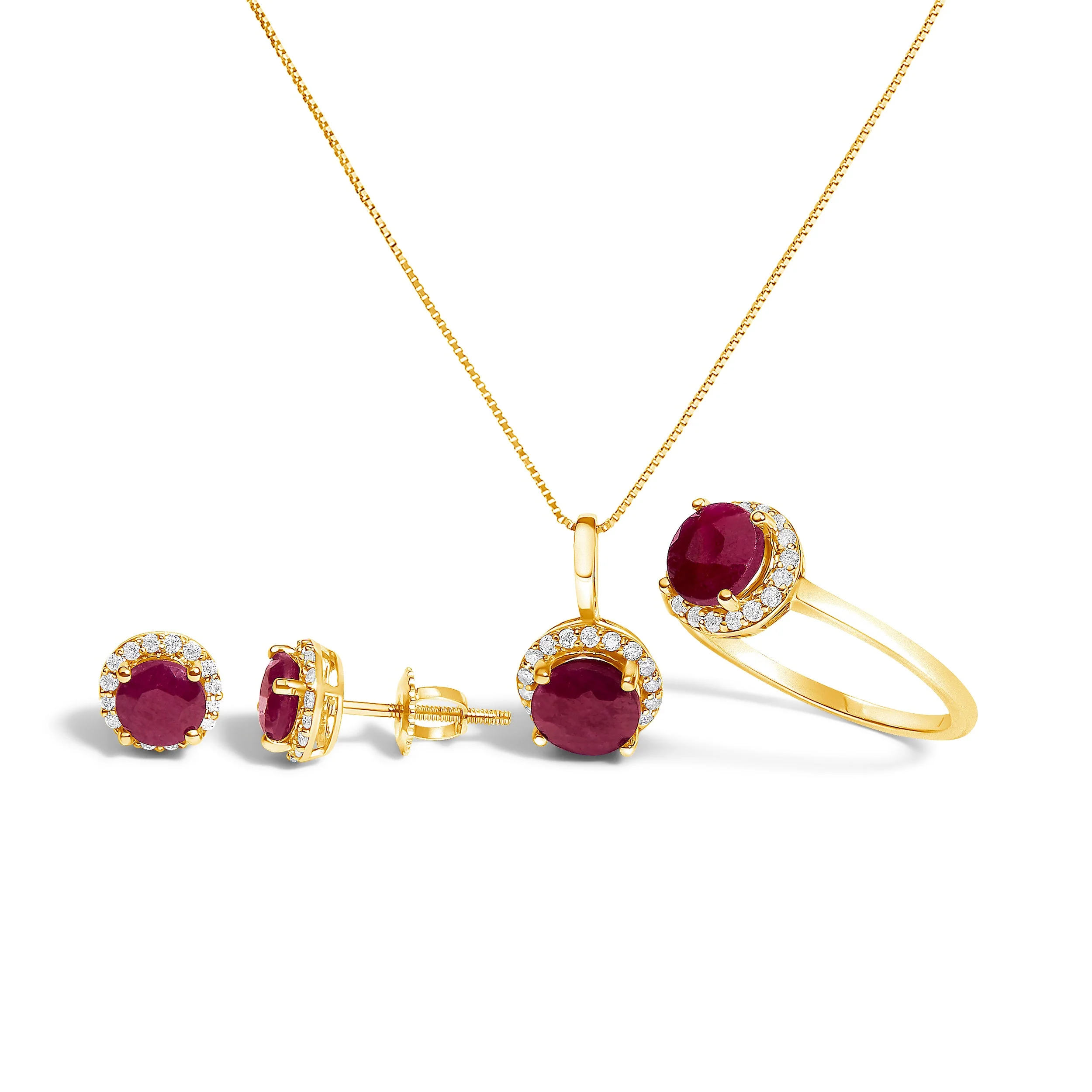 10K White Gold Purple Amethyst and 3/8 Cttw Diamond Halo Jewelry Set (Earrings, Pendant & Ring) - Image 24