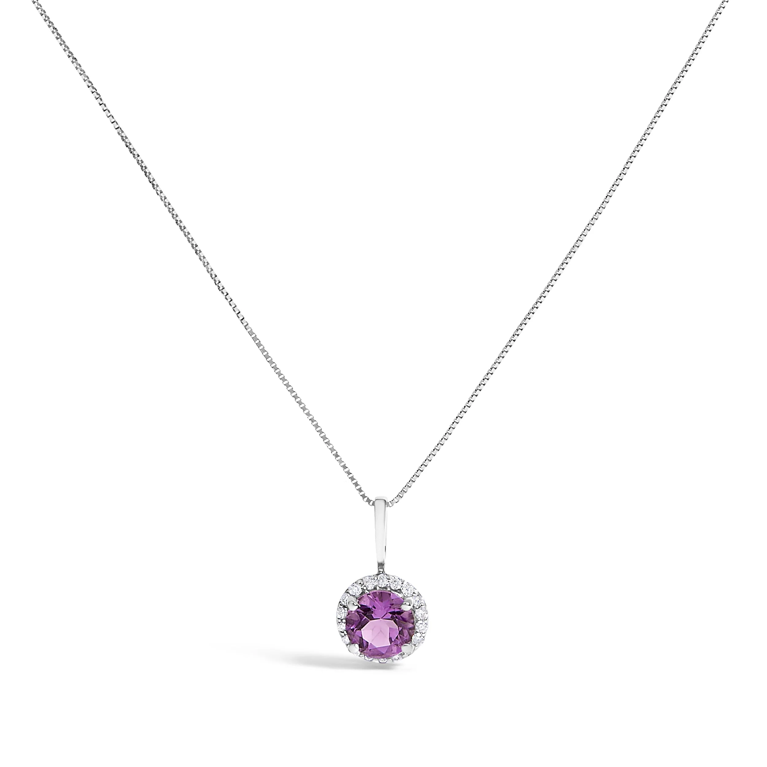 10K White Gold Purple Amethyst and 3/8 Cttw Diamond Halo Jewelry Set (Earrings, Pendant & Ring) - Image 4
