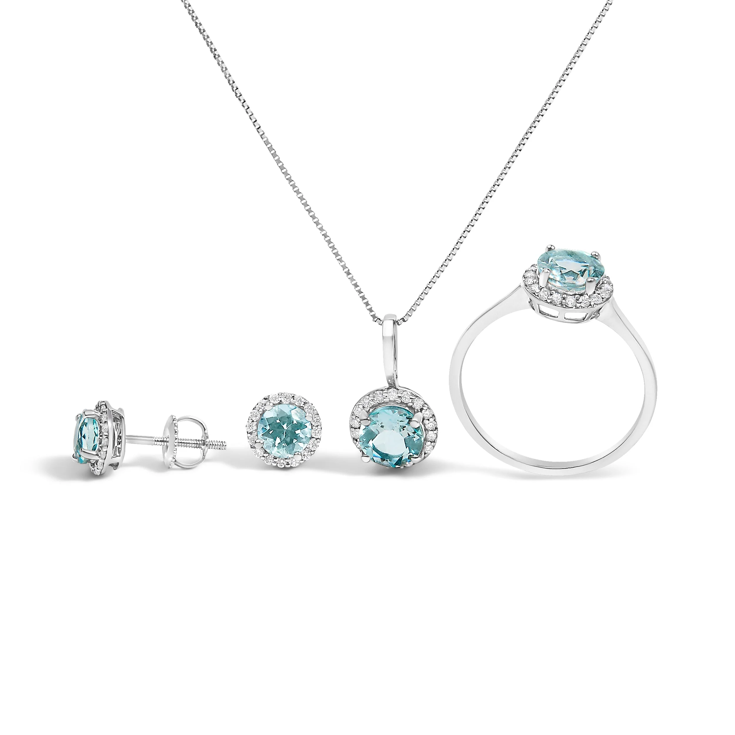 10K White Gold Purple Amethyst and 3/8 Cttw Diamond Halo Jewelry Set (Earrings, Pendant & Ring) - Image 5