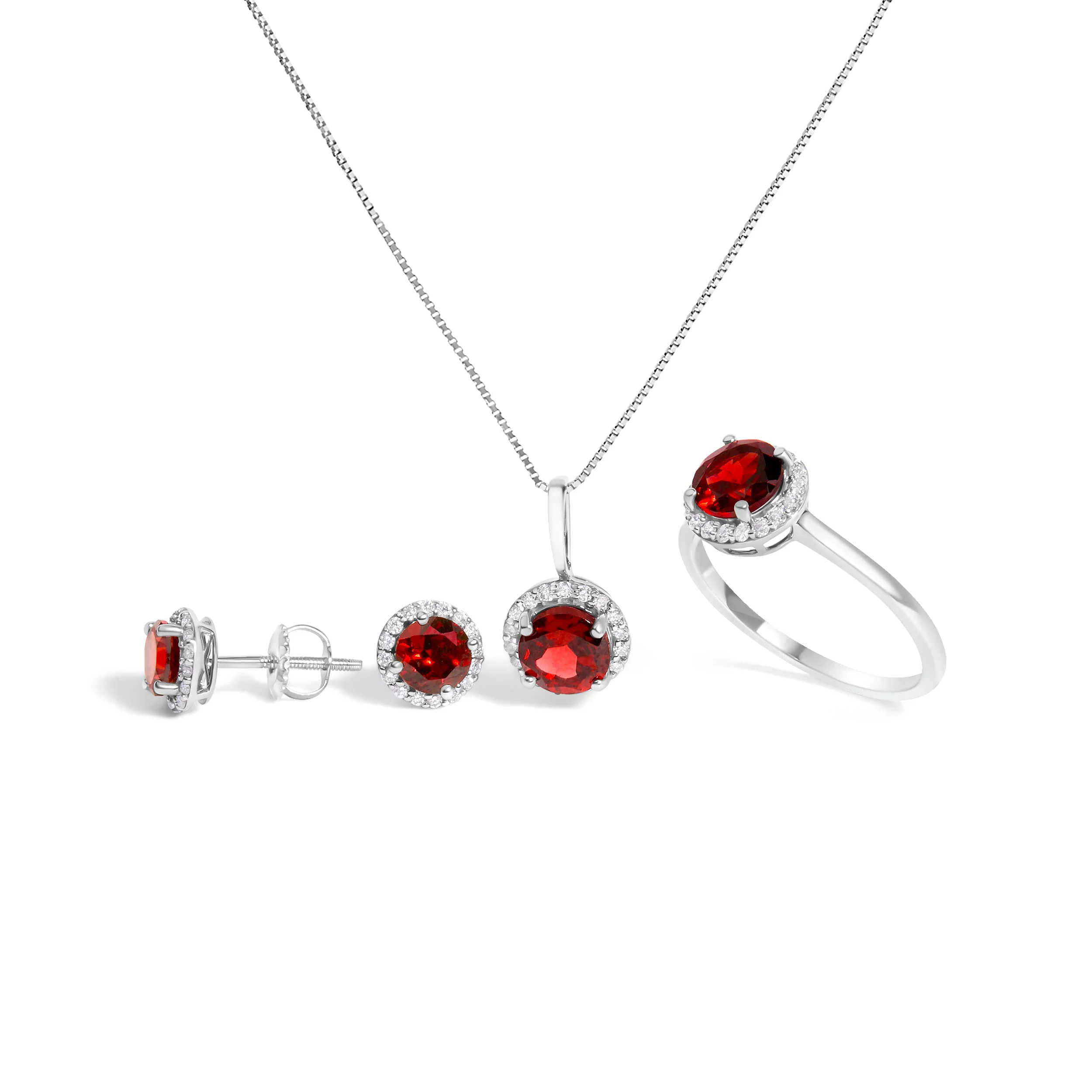 10K White Gold Purple Amethyst and 3/8 Cttw Diamond Halo Jewelry Set (Earrings, Pendant & Ring) - Image 8