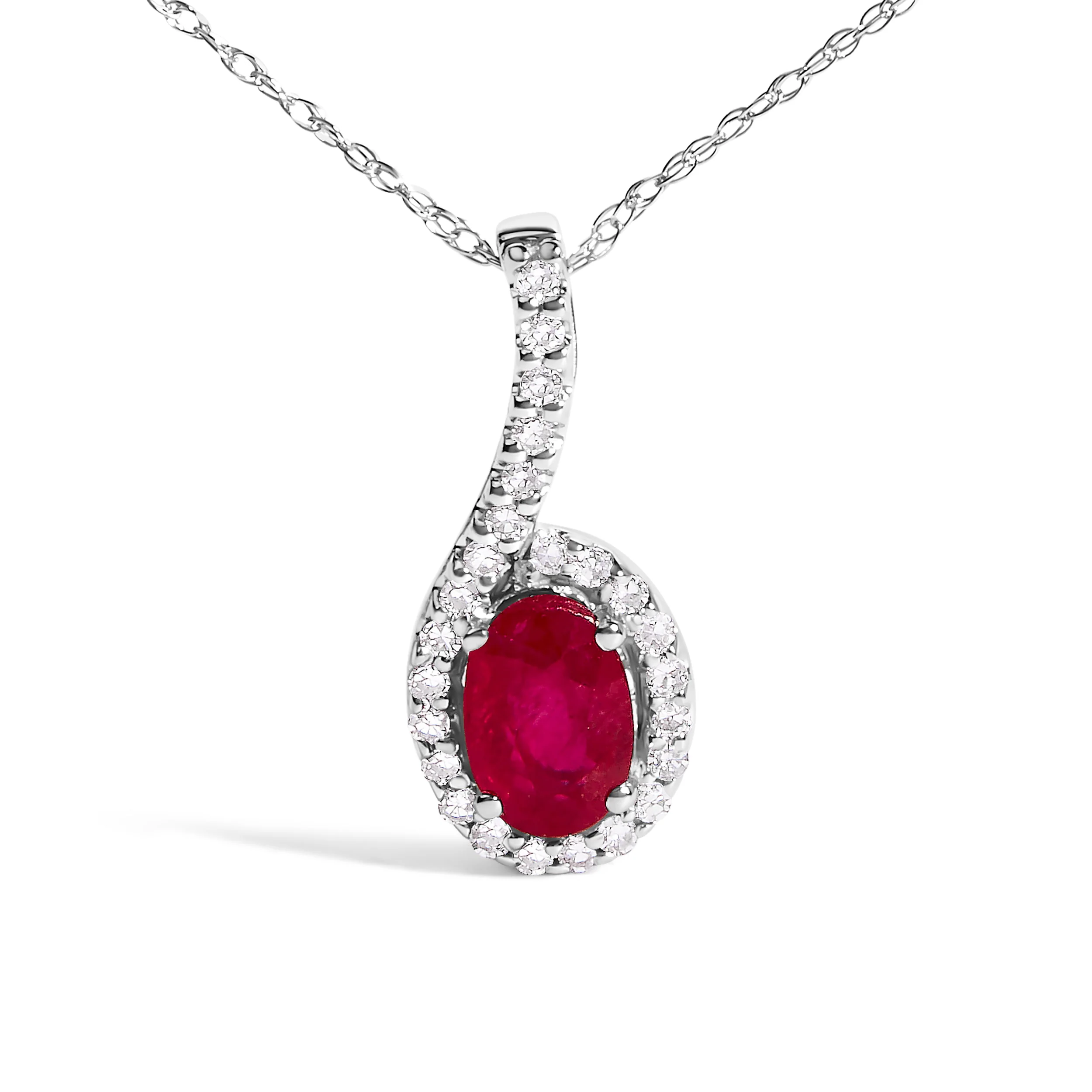 10K White Gold Red Ruby and Diamond Accent Teardrop Pendant Necklace - 18" Inches - Image 2