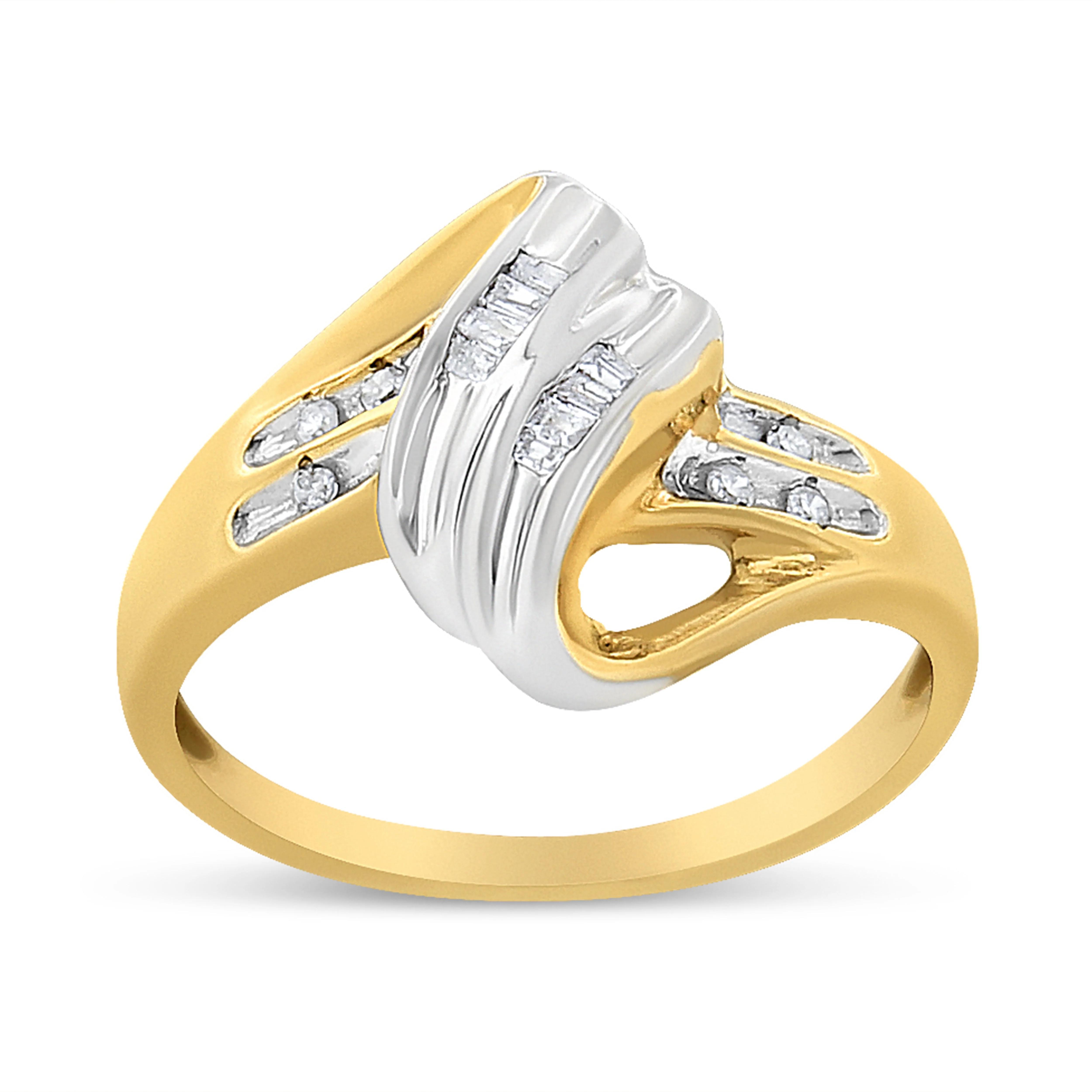10K Yellow and White Gold 1.00 Cttw Round And Baguette-Cut Diamond Accent Bypass Ring (H-I Color, I2-I3 Clarity) - Ring Size 7 - Image 5